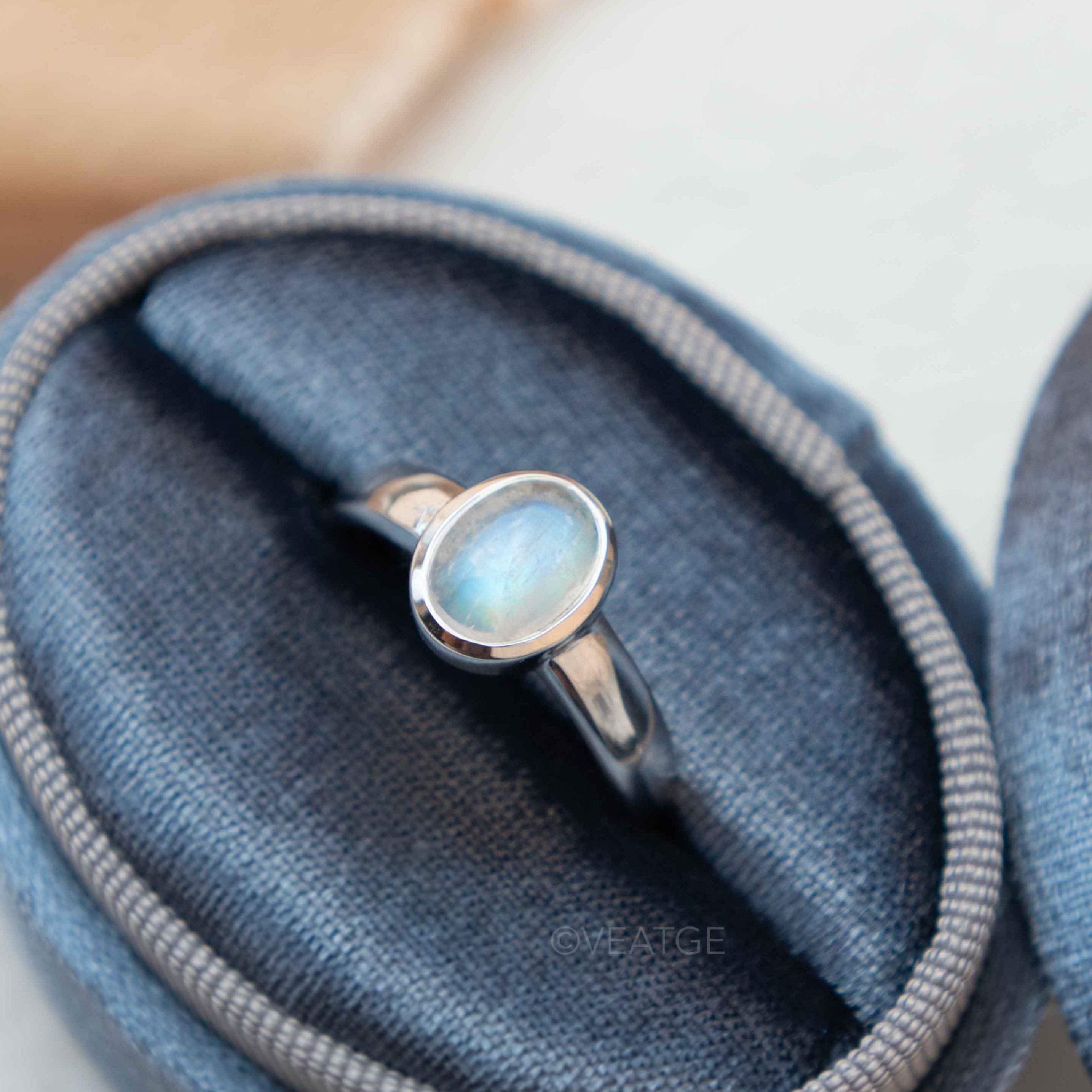 rainbow moonstone sterling silver 925 ring with blue flash natural gemstone ring June Birthstone Gifts for Women, non tarnish rhodium coated on silver
