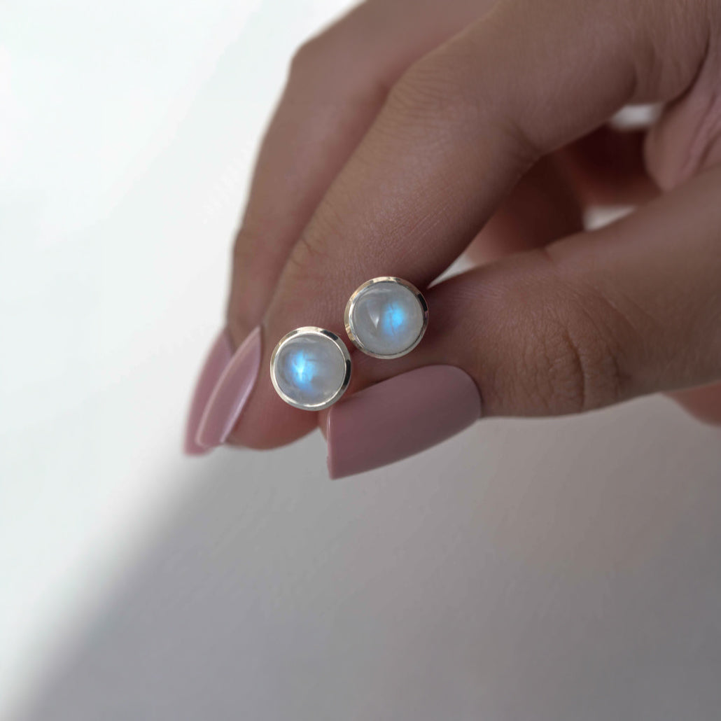 Moonstone Stud Earrings - Sterling Silver