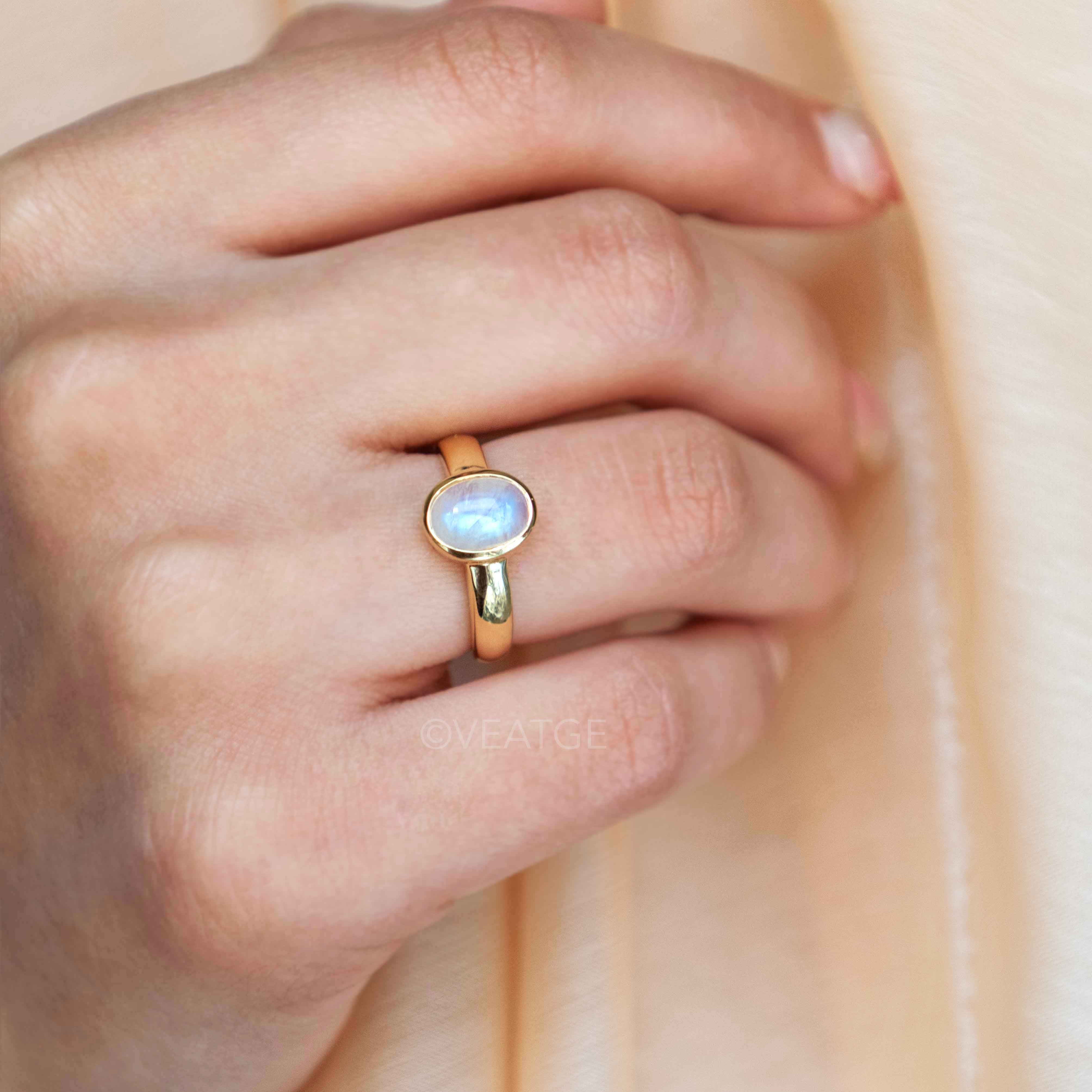 rainbow moonstone gold ring with blue flash natural gemstone ring June Birthstone Gifts for Women