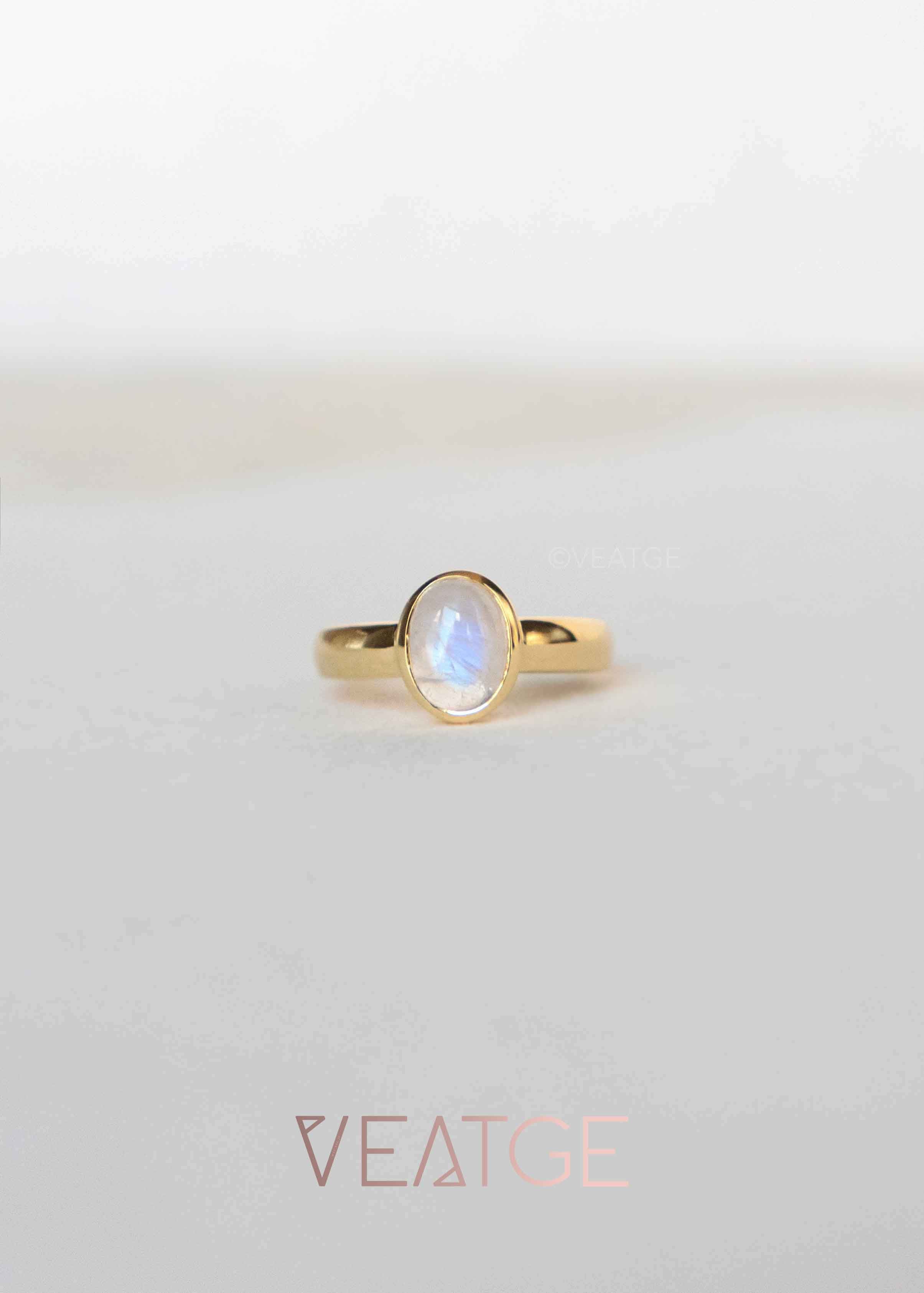 rainbow moonstone gold ring with blue flash natural gemstone ring June Birthstone Gifts for Women