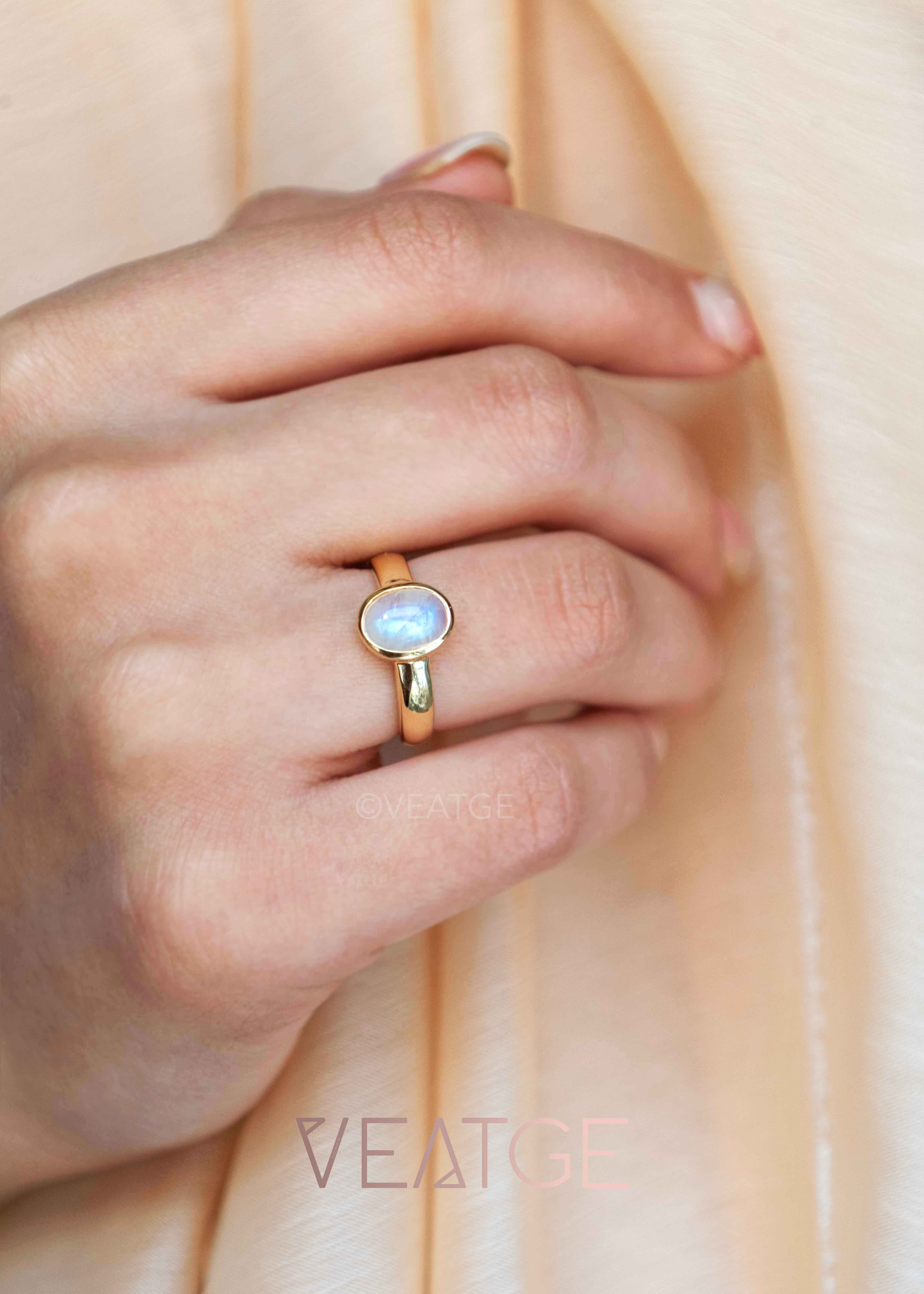 rainbow moonstone gold ring with blue flash natural gemstone ring June Birthstone Gifts for Women