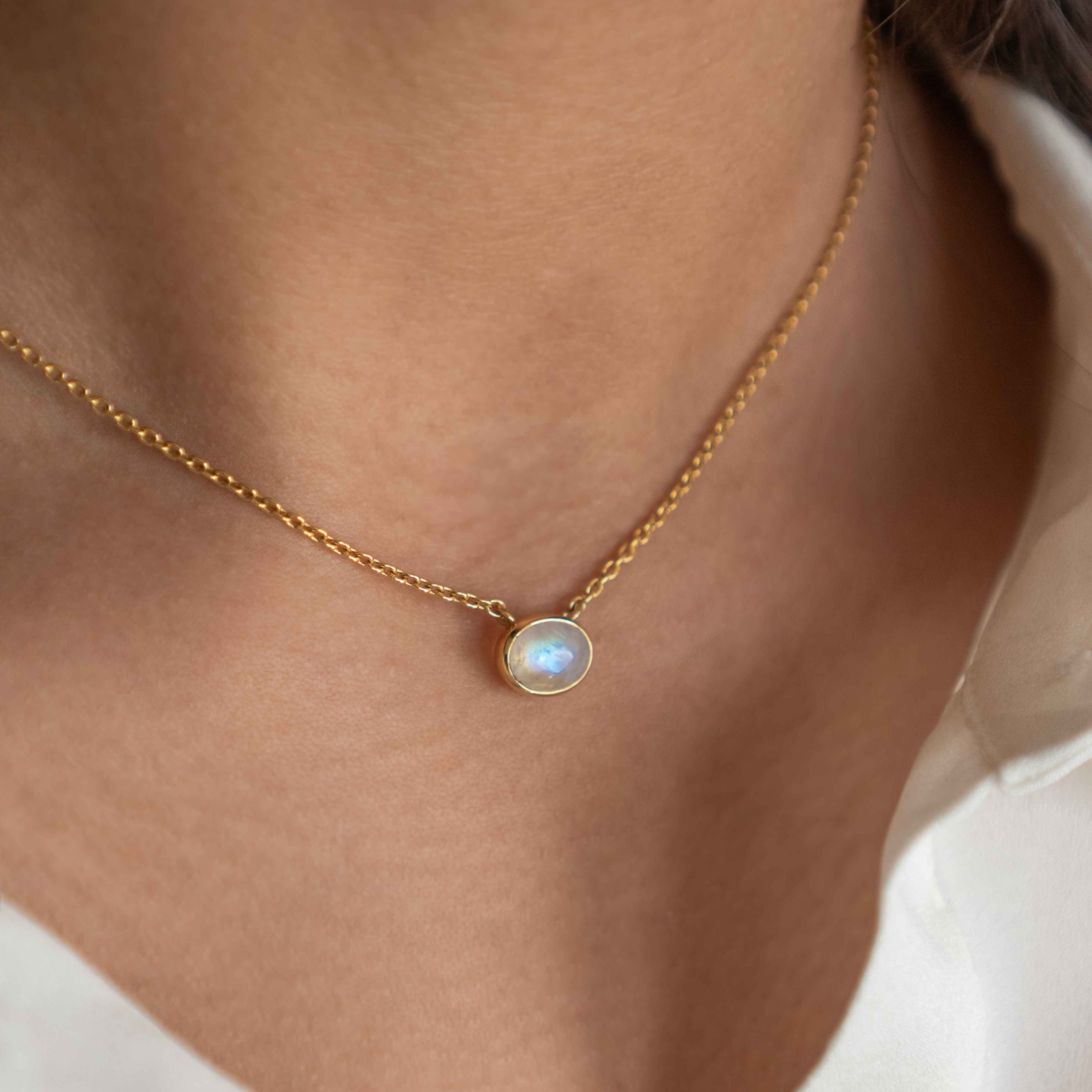Dainty Moonstone Necklace 14k Gold, Genuine Natural Gemstone Real Rainbow flashy Moonstone Necklace, June Birthstone Gifts for Girls, Teen Daughter Birthday Gifts