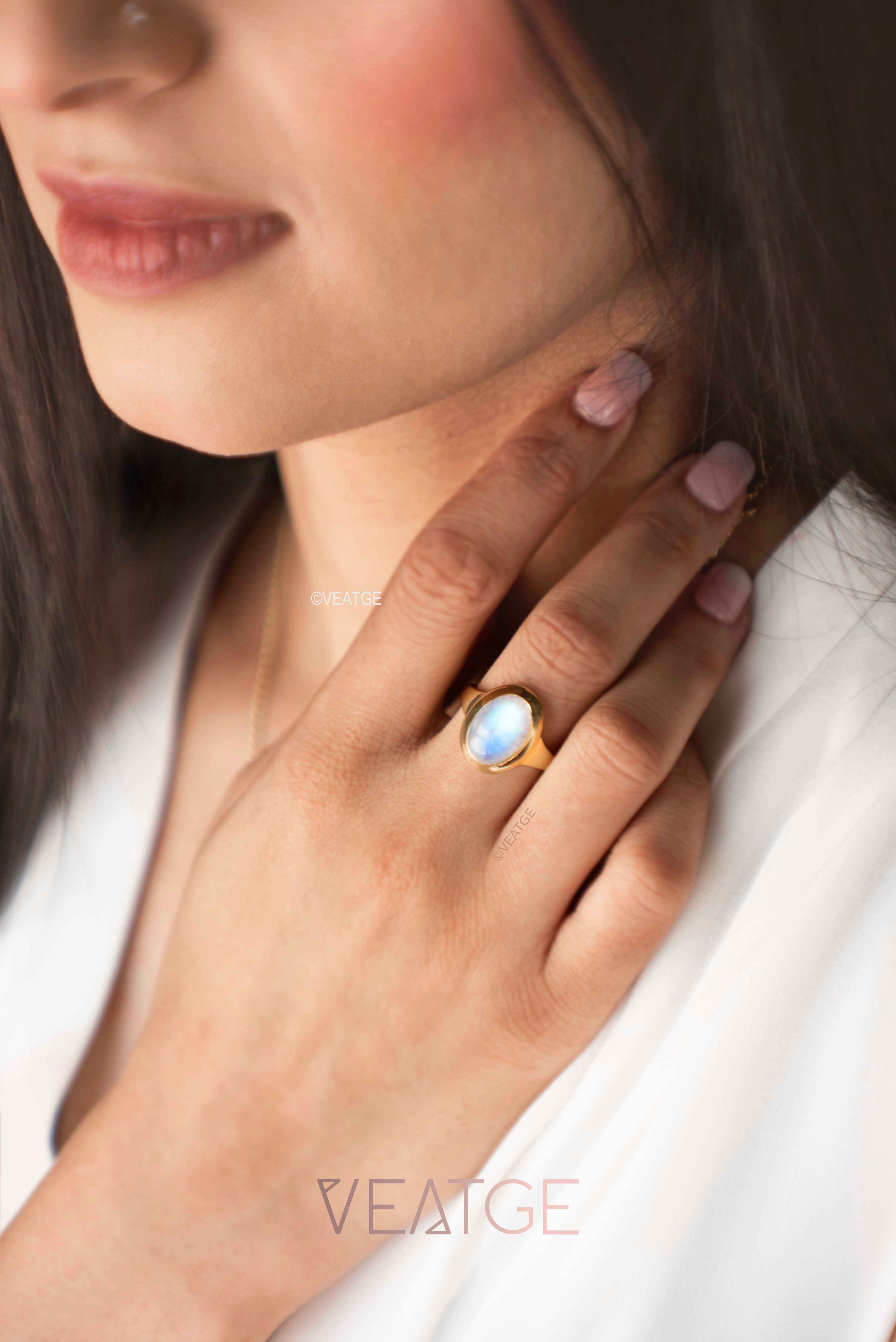 Large Moonstone Statement Ring Gold Vermeil Gifts for Women, New Mom Gift, Wedding Gift, Graduation Gift, New Beginning Gifts for Girls