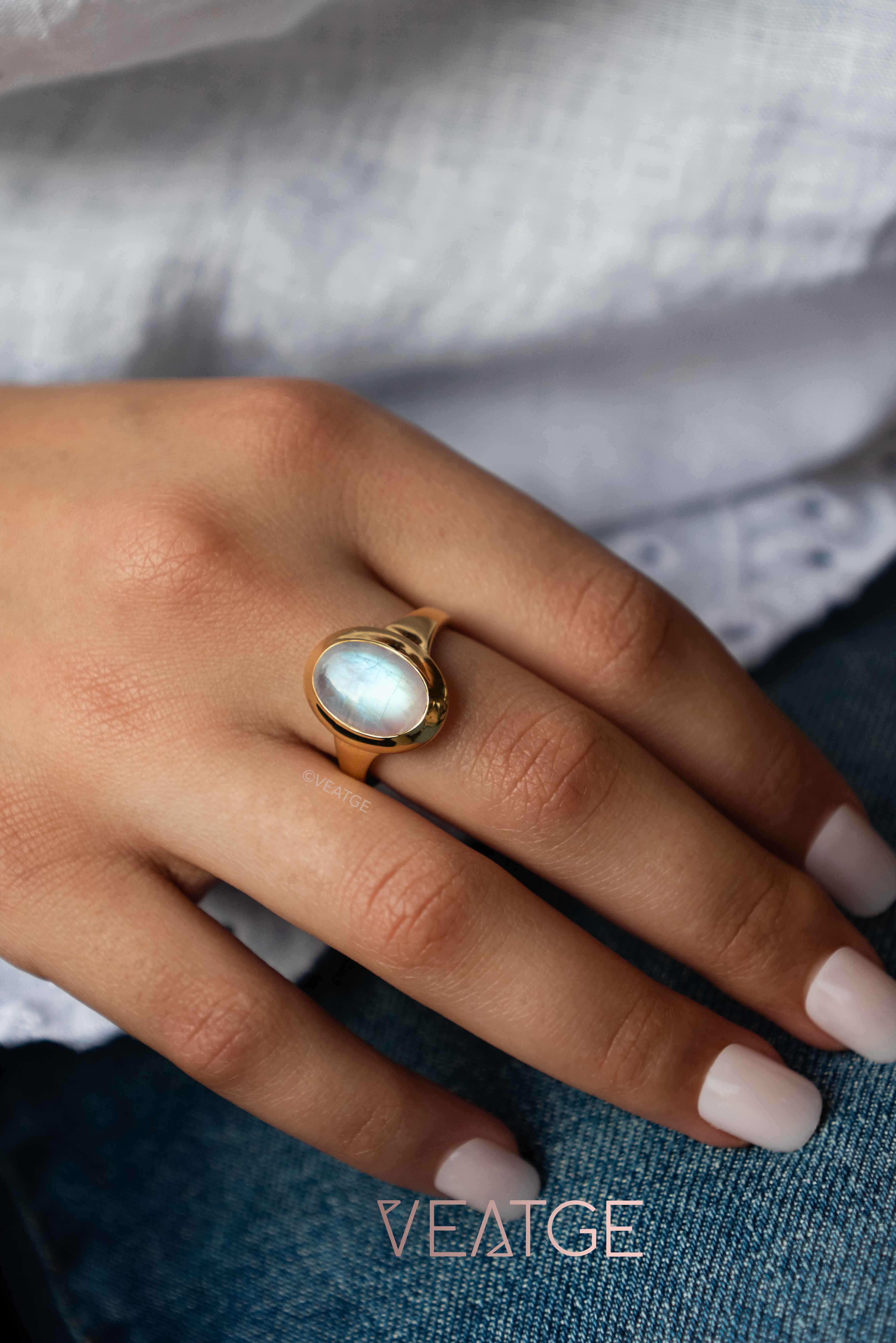 Large Moonstone Statement Ring Gold Vermeil Gifts for Women, New Mom Gift, Wedding Gift, Graduation Gift, New Beginning Gifts for Girls