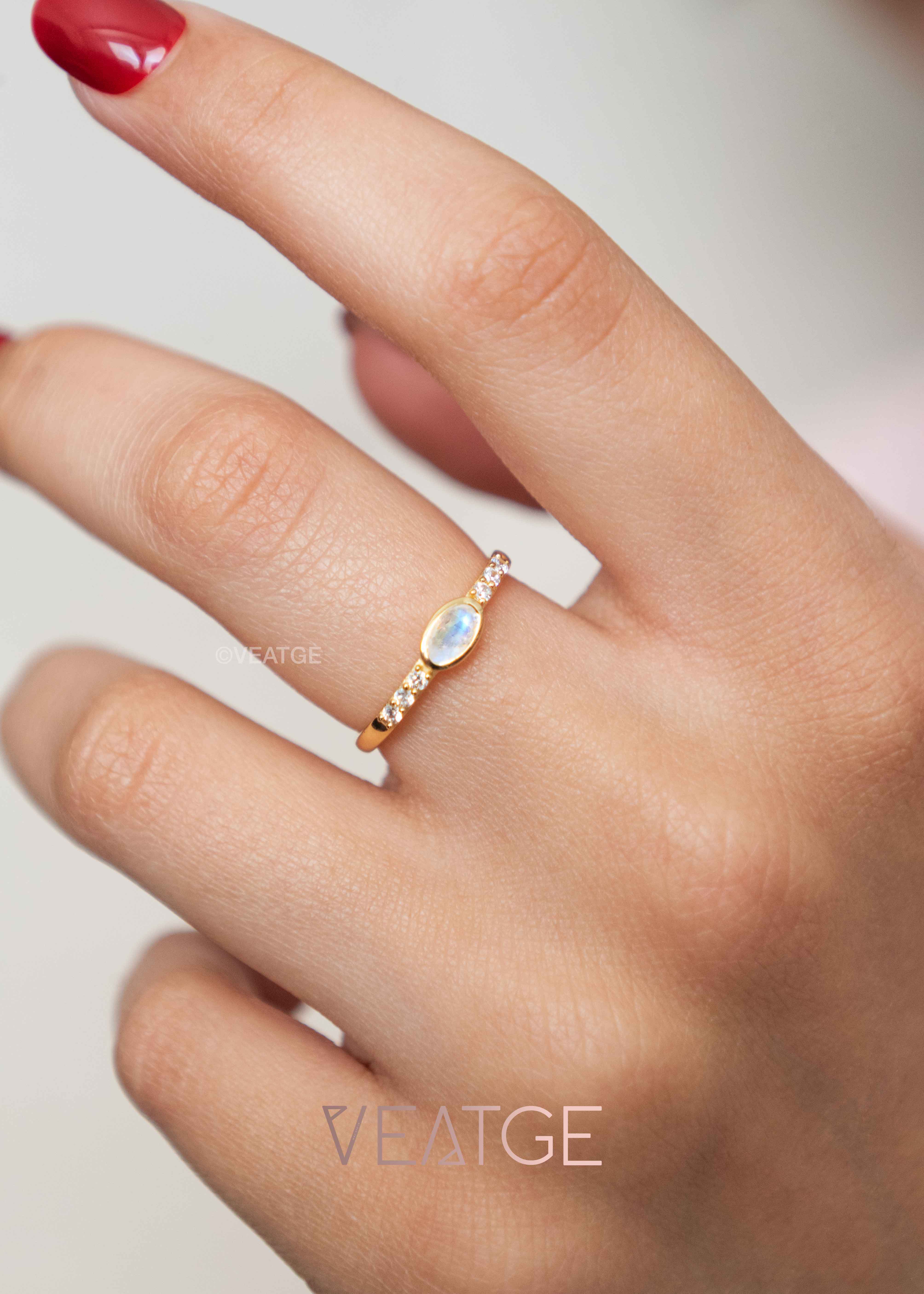 Solid gold moonstone ring | 3mm natural moonstone cheapest solitaire ring | Super thin 14K 10K solid gold ring | Moonstone band | June birthstone