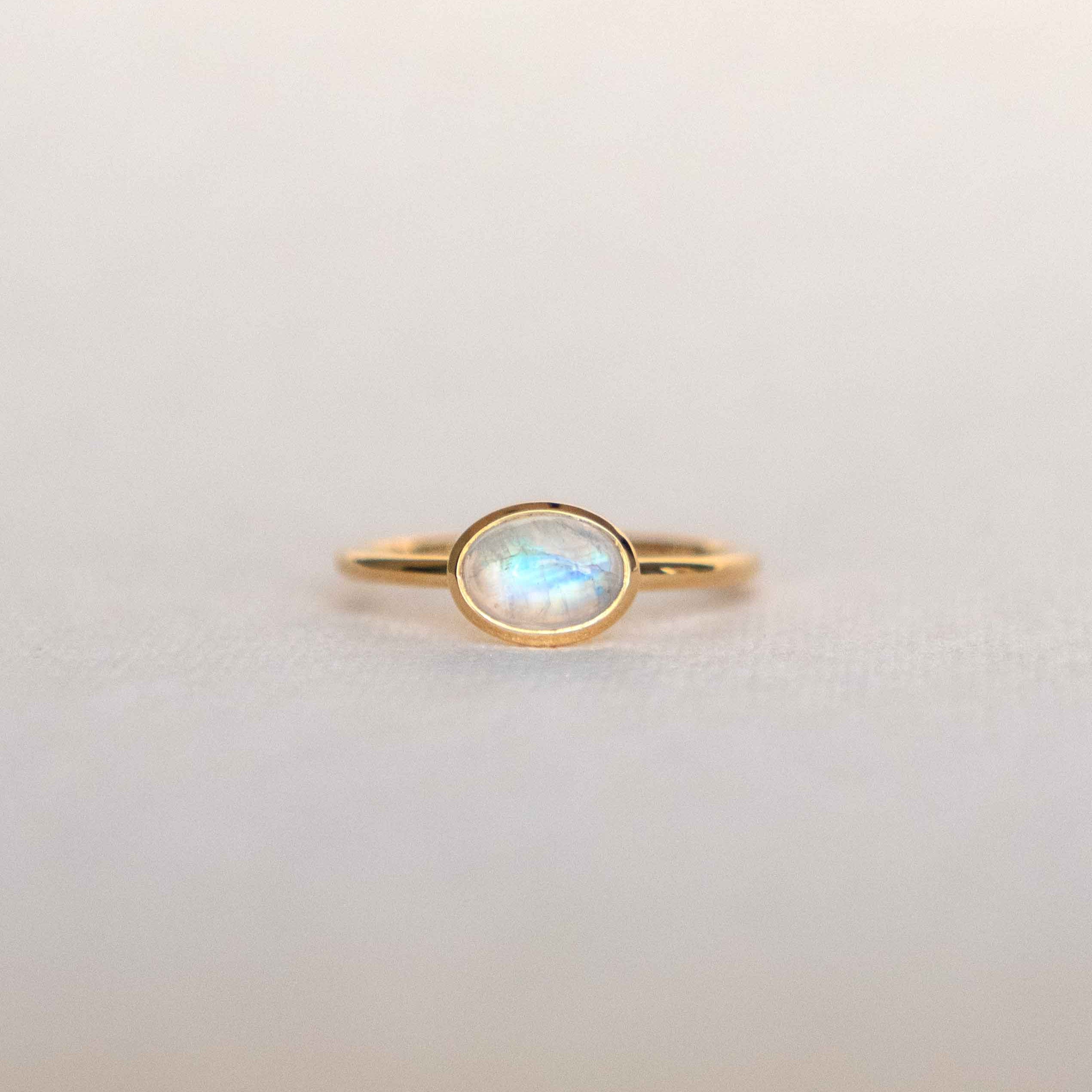 Natural Moonstone Ring Gold Blue Rainbow Flash Dainty Minimalist Promise Rings for Women, June Birthstone Birthday Gifts for Girls