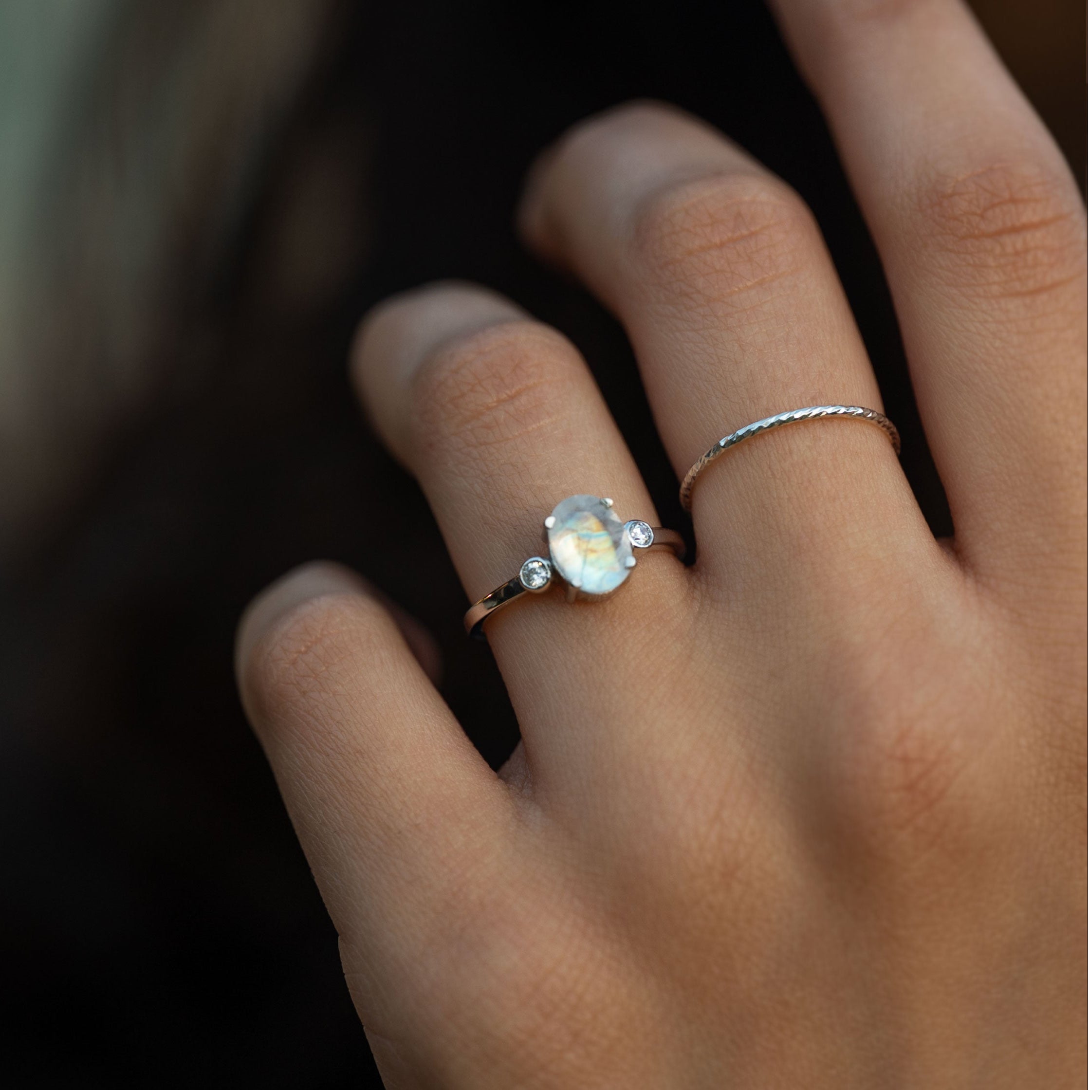 Natural Moonstone Ring Silver and 14k Gold Vermeil, Dainty Minimalist Raw Gemstone Ring, Unique Gift for Mom, Best Birthday Anniversary Graduation Gift, Engagement Promise Ring