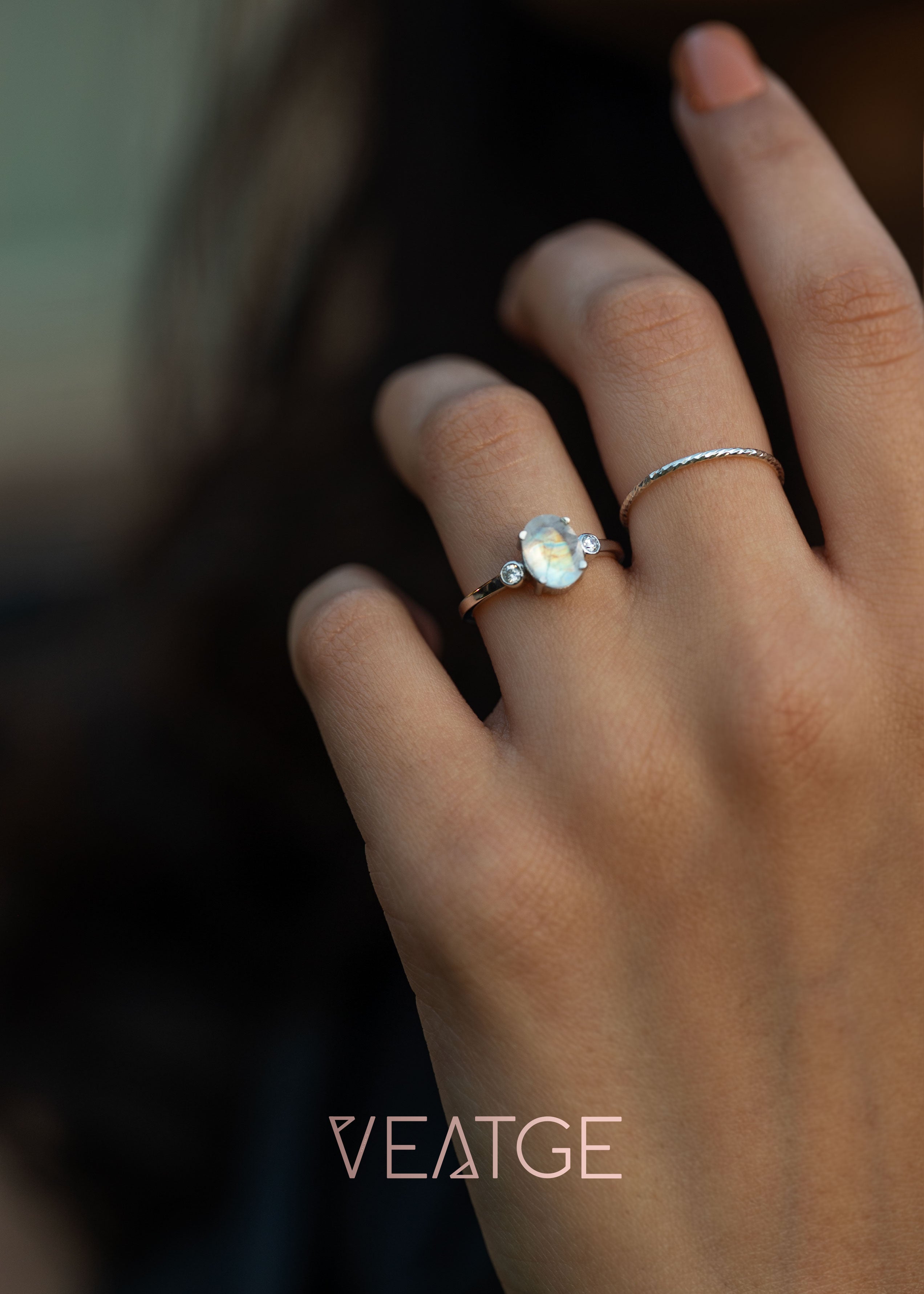 Natural Moonstone Ring Silver and 14k Gold Vermeil, Dainty Minimalist Raw Gemstone Ring, Unique Gift for Mom, Best Birthday Anniversary Graduation Gift, Engagement Promise Ring