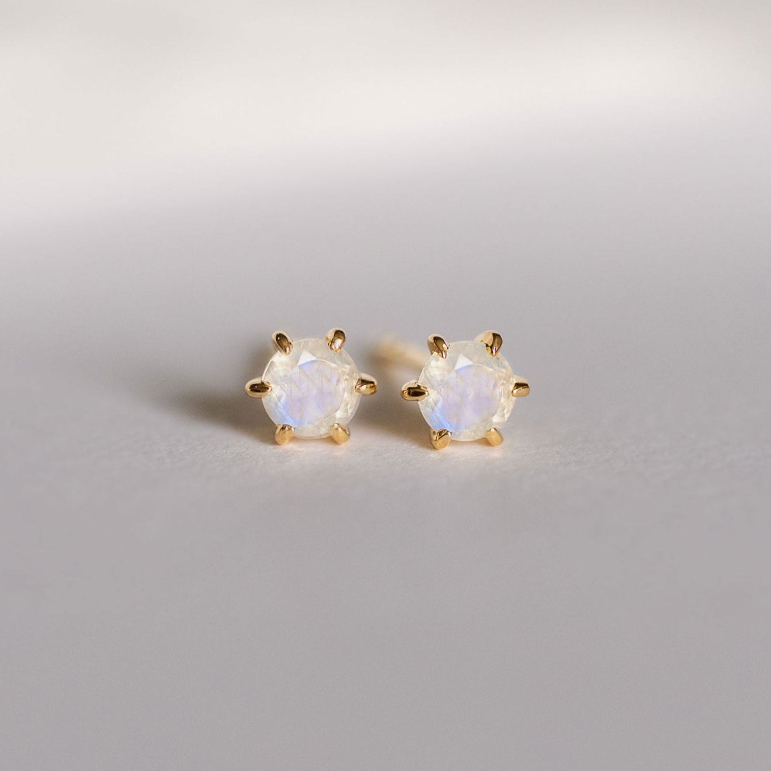 Moonstone Stud Earrings Dainty Small Minimalist 14k Gold, June Birthstone, Birthday Gifts for girls, second piercing studs