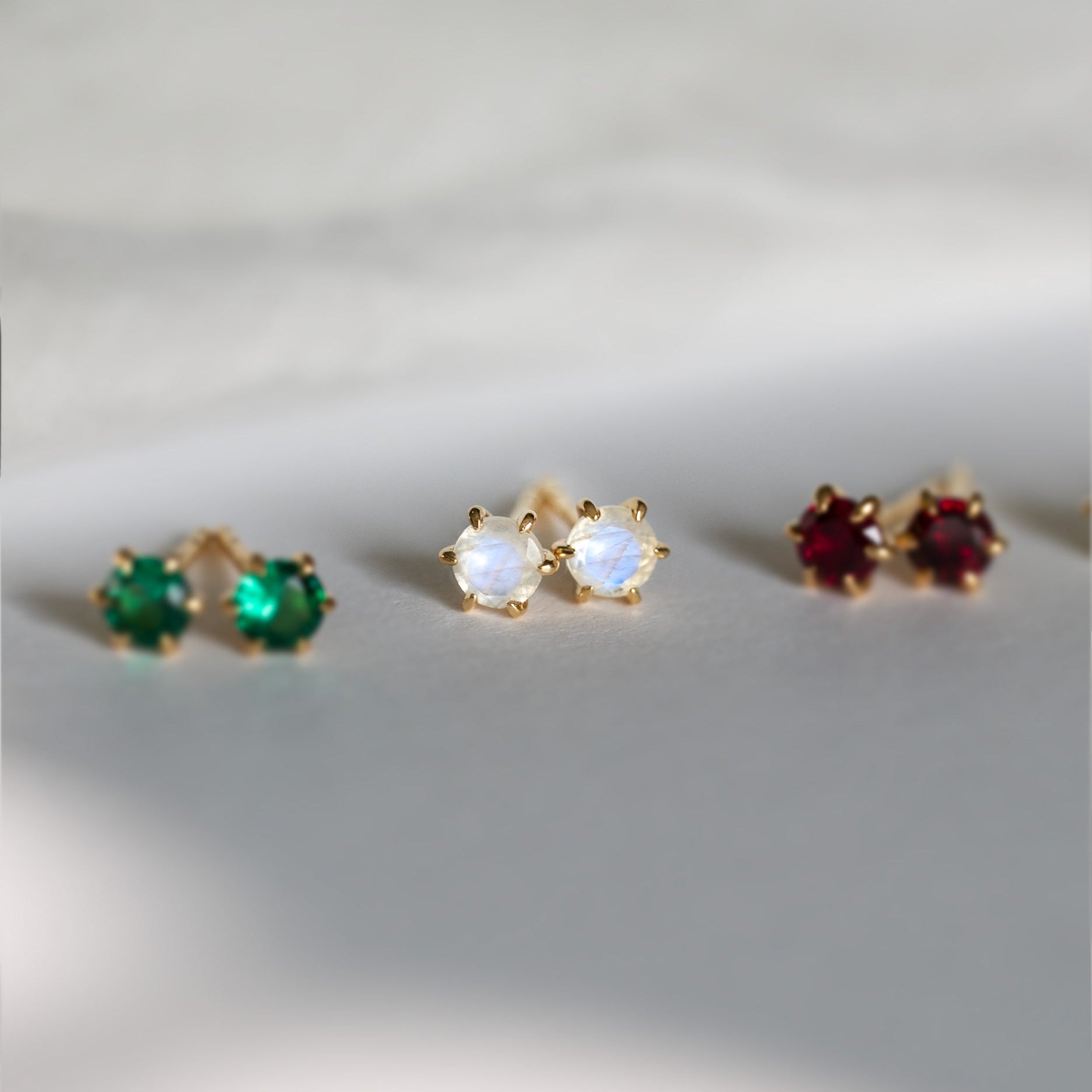 Moonstone Stud Earrings Dainty Small Minimalist 14k Gold, June Birthstone, Birthday Gifts for girls, second piercing studs