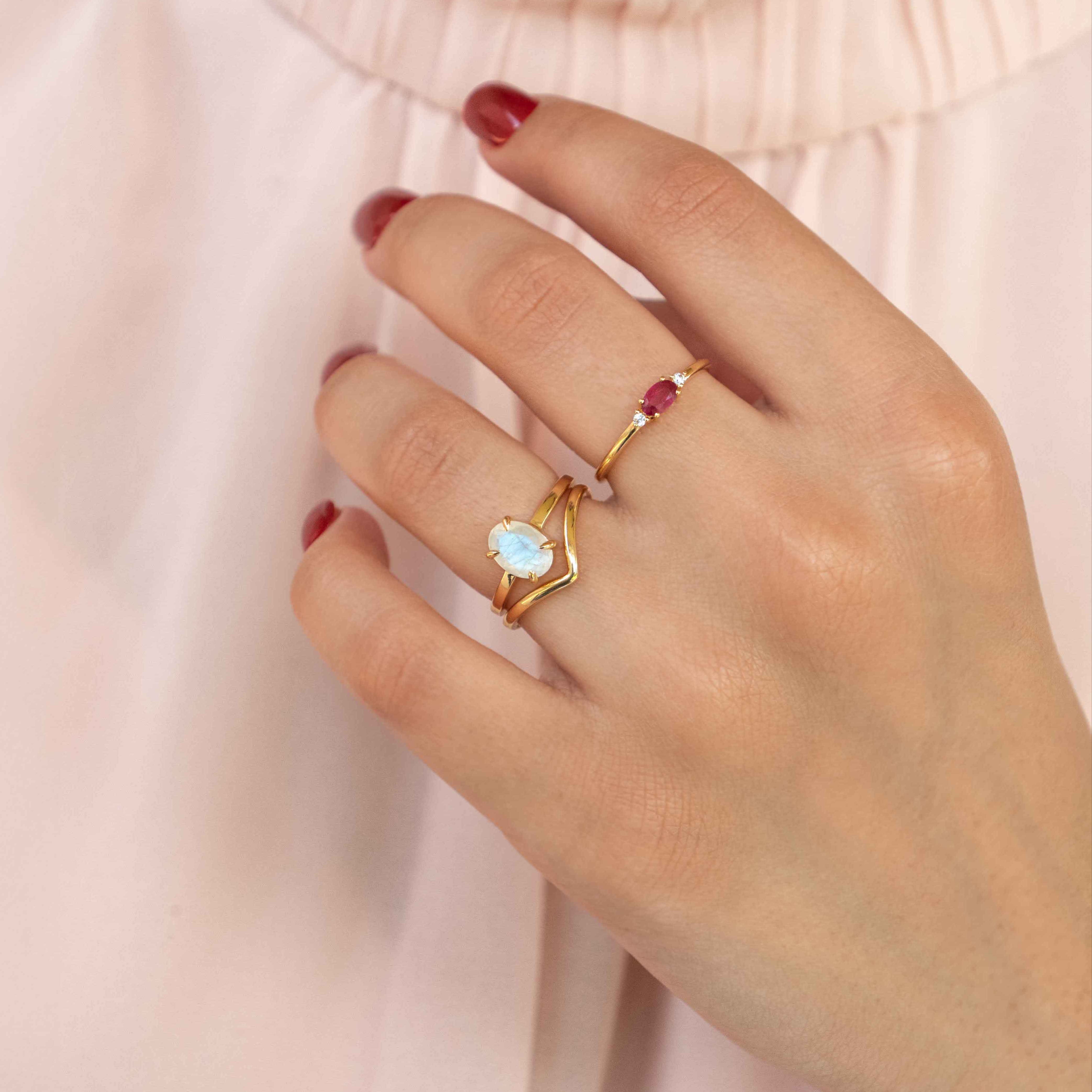 moonstone and ruby stacking ring