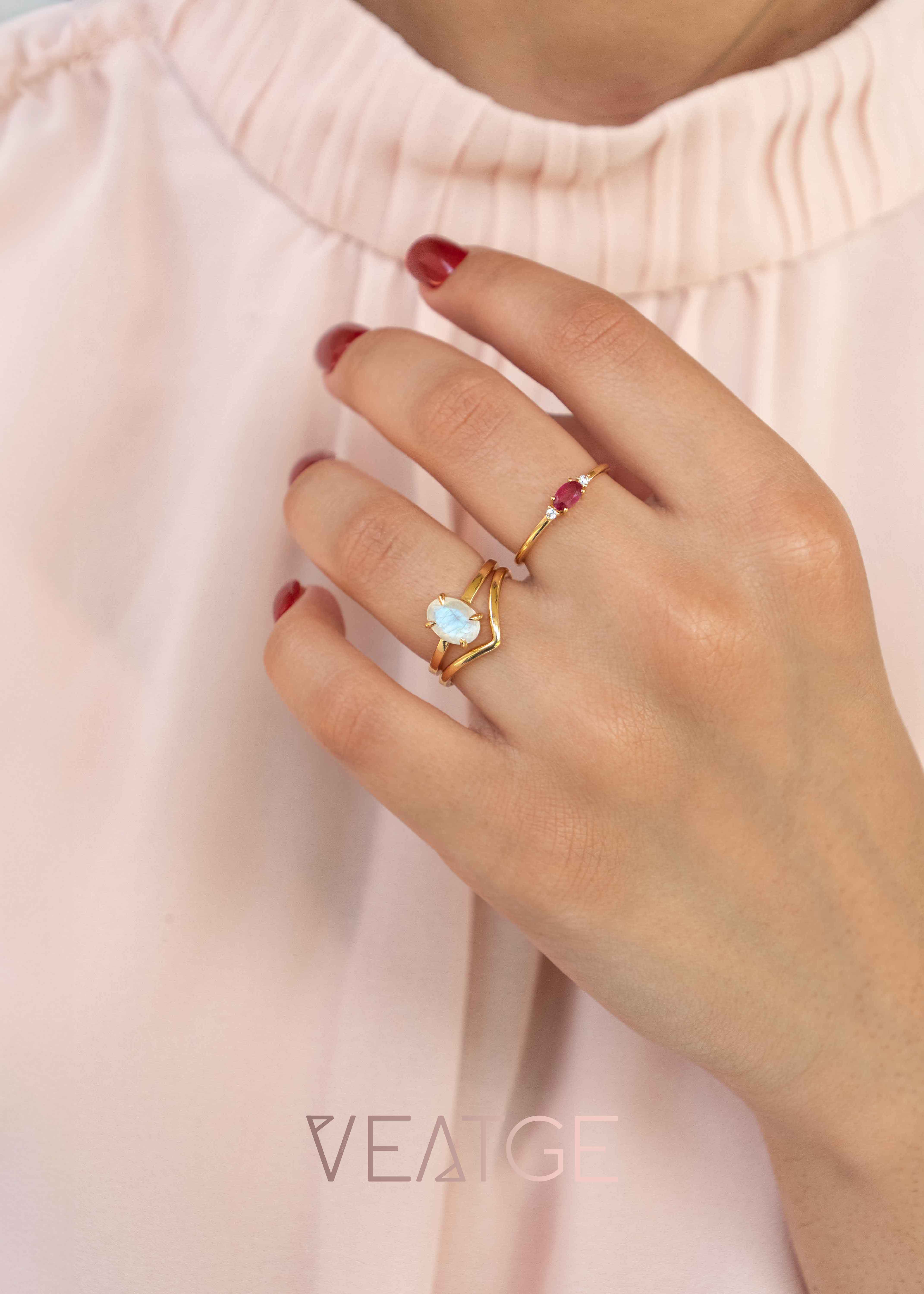 moonstone and ruby stacking ring