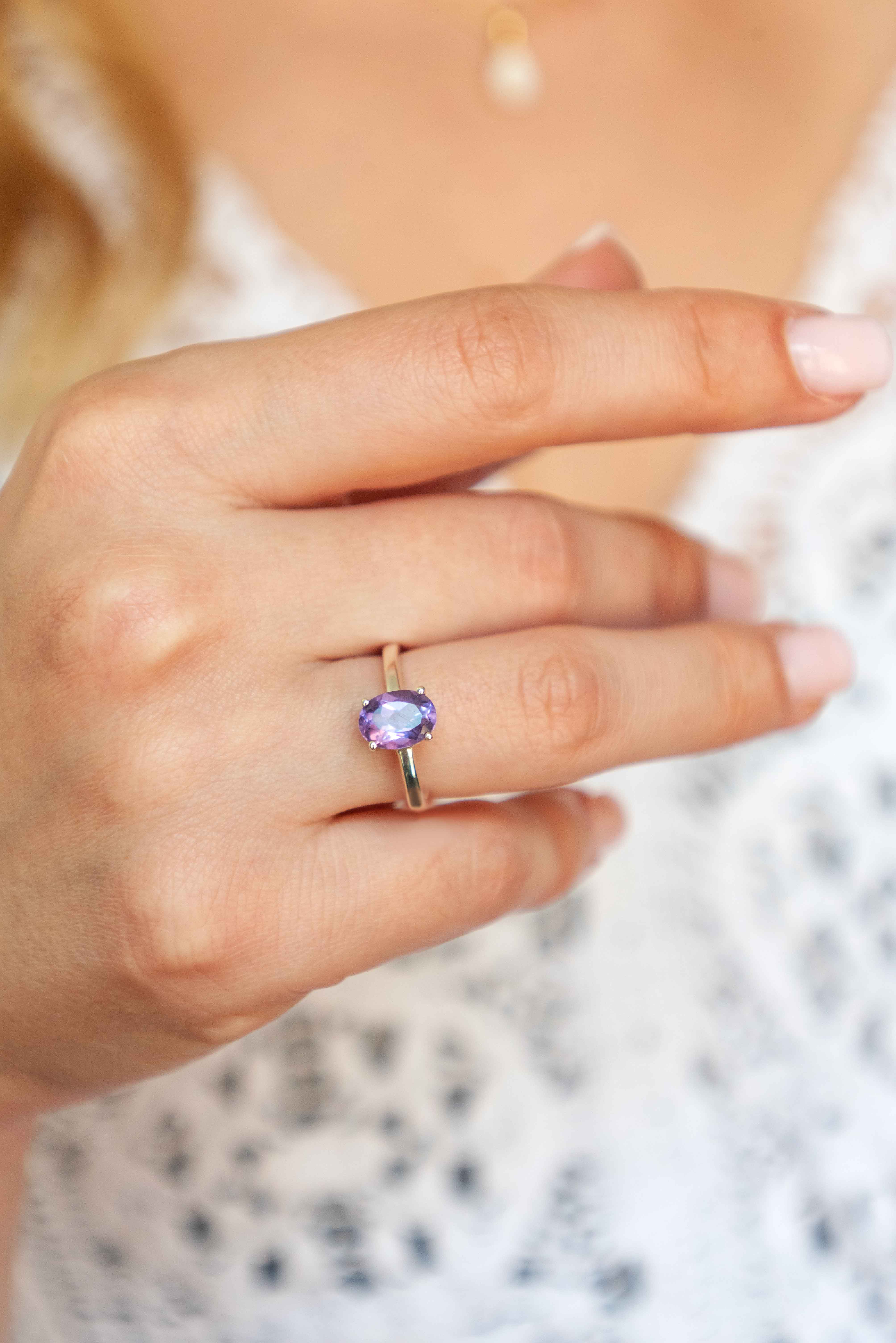 Amethyst Ring i 14k Gold Vermeil Minimalist Engagement Promise Rings