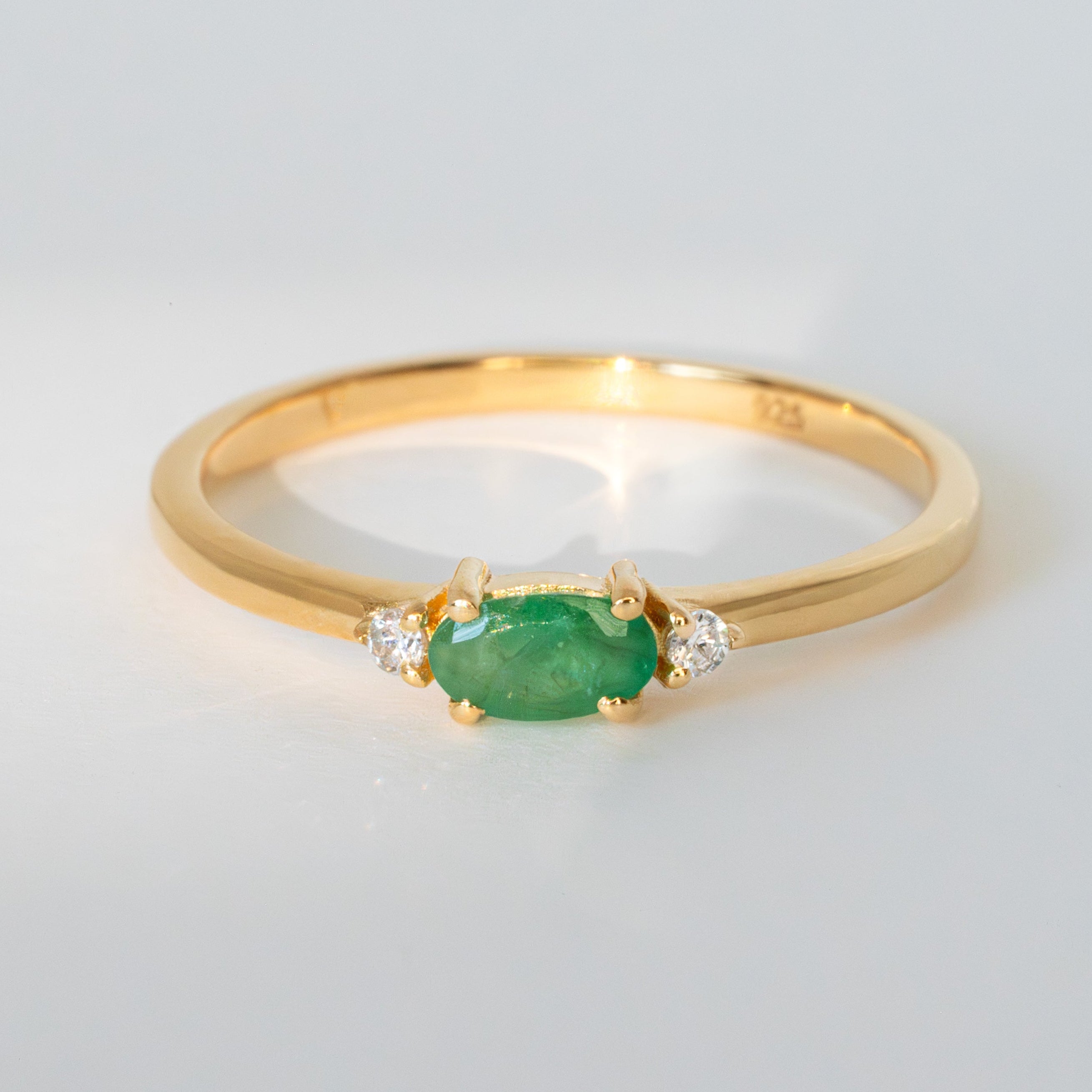 Natural Emerald Dainty Gold Ring, Dainty Gold Ring Birthstone, Genuine Green Emerald Stackable Ring, Stacking Ring Gold, May Birthstone Rings