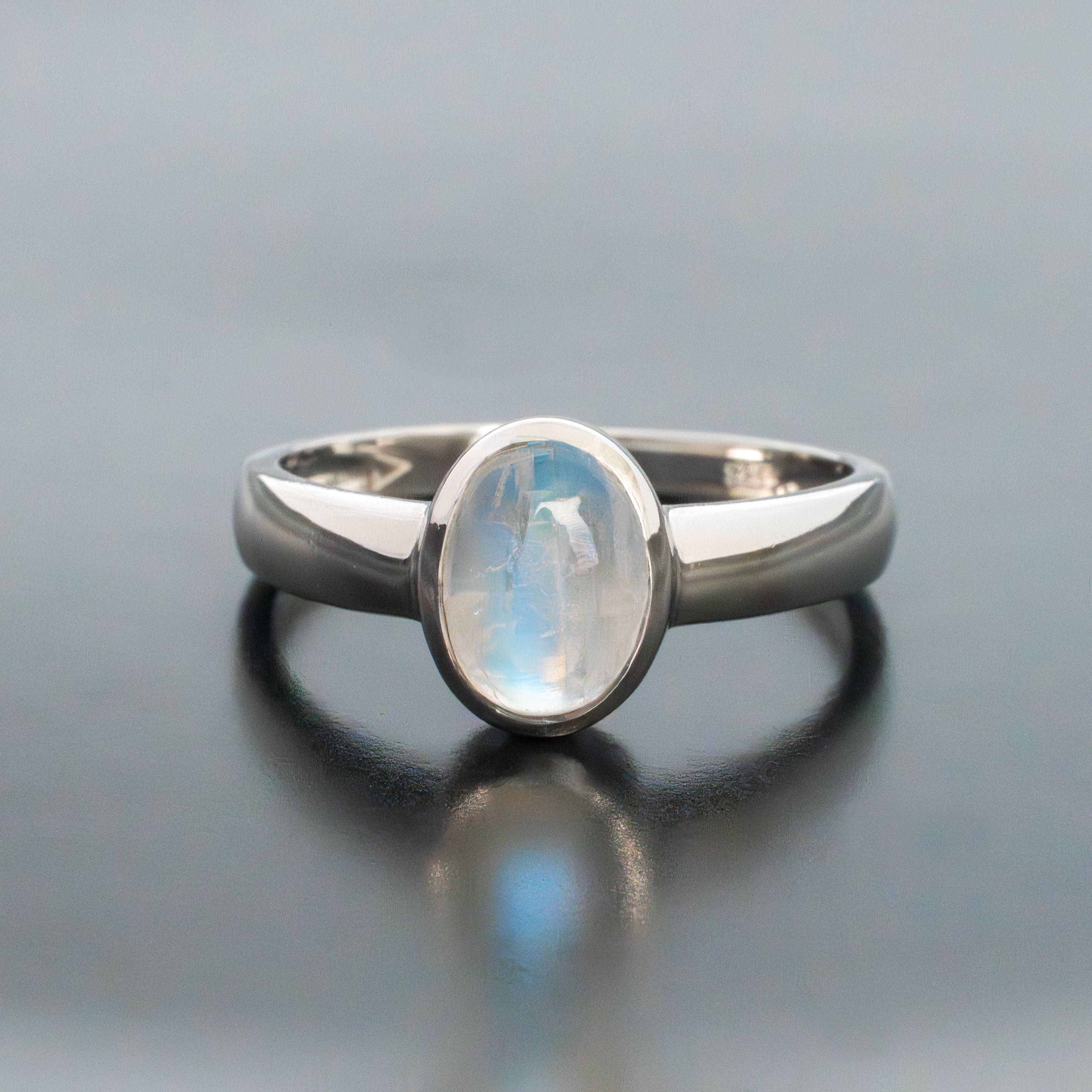 rainbow moonstone sterling silver 925 ring with blue flash natural gemstone ring June Birthstone Gifts for Women, non tarnish rhodium coated on silver