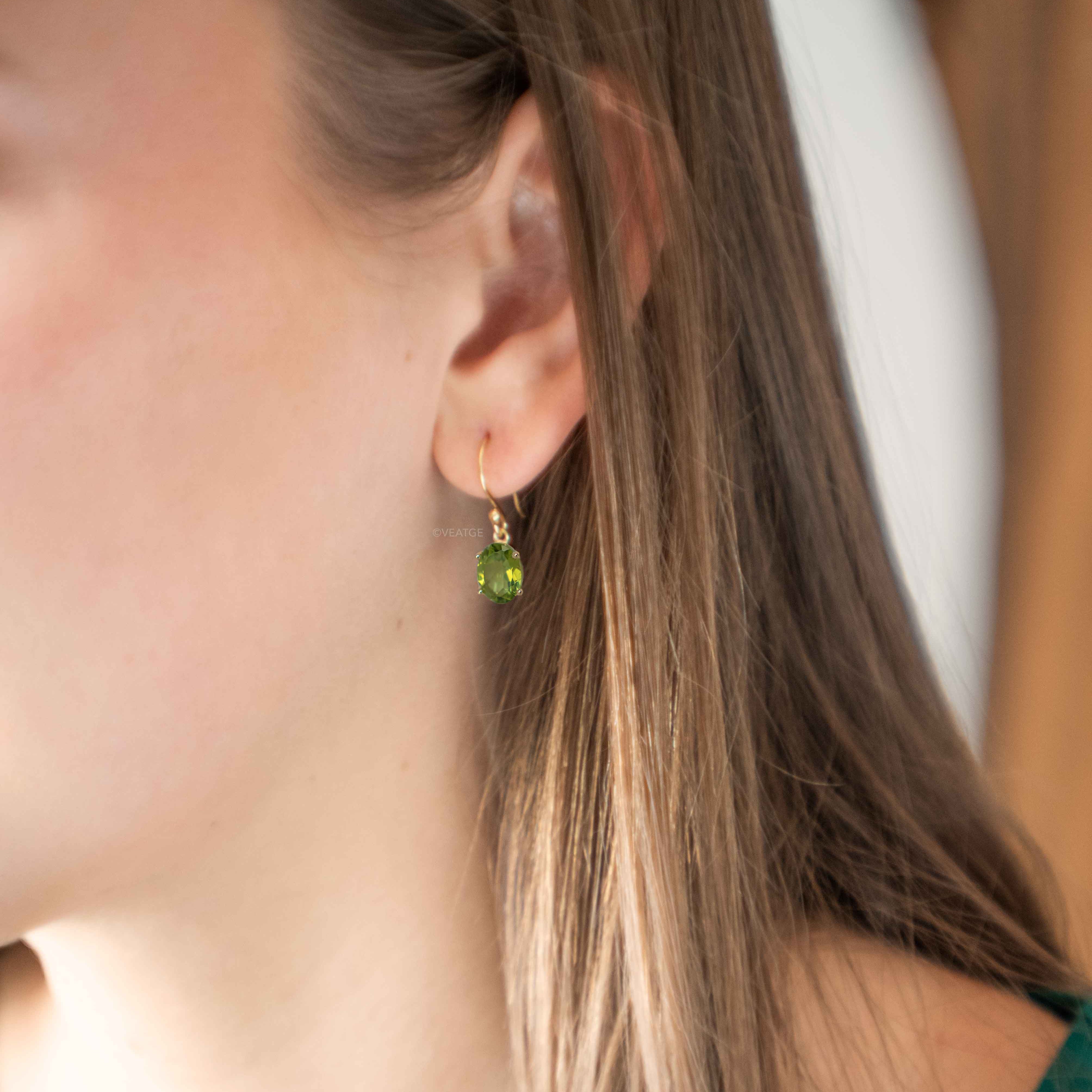 Peridot Dangle Earrings 14k Gold Vermeil, Natural Peridot Dangle Drop Earrings Leverback Closed Hooks