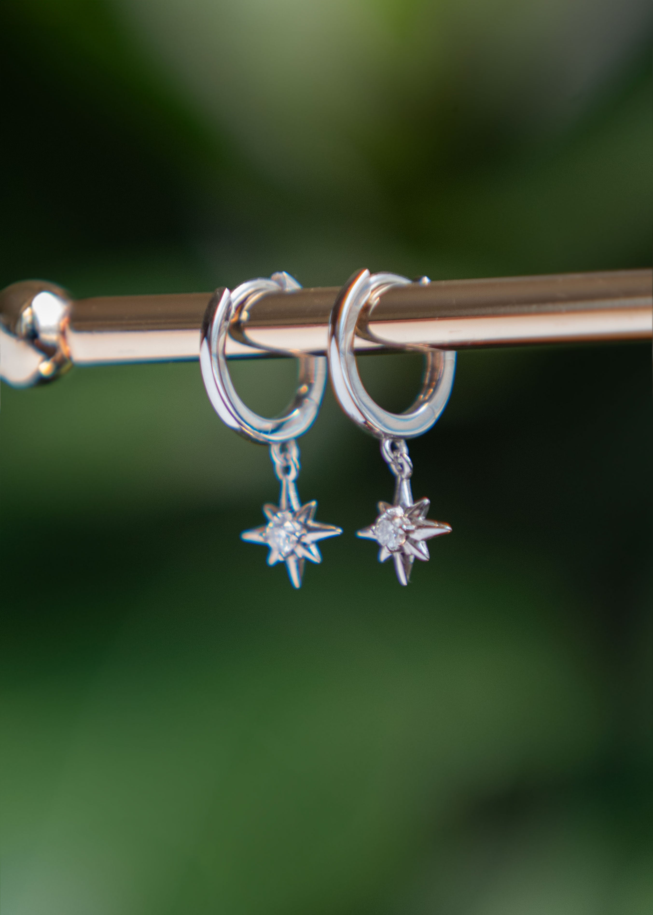 Moissanite Northstar Hoop Earrings in 925 Sterling Silver, Diamond Earrings Dangle Drop, Birthday Graduation Gift for Girls