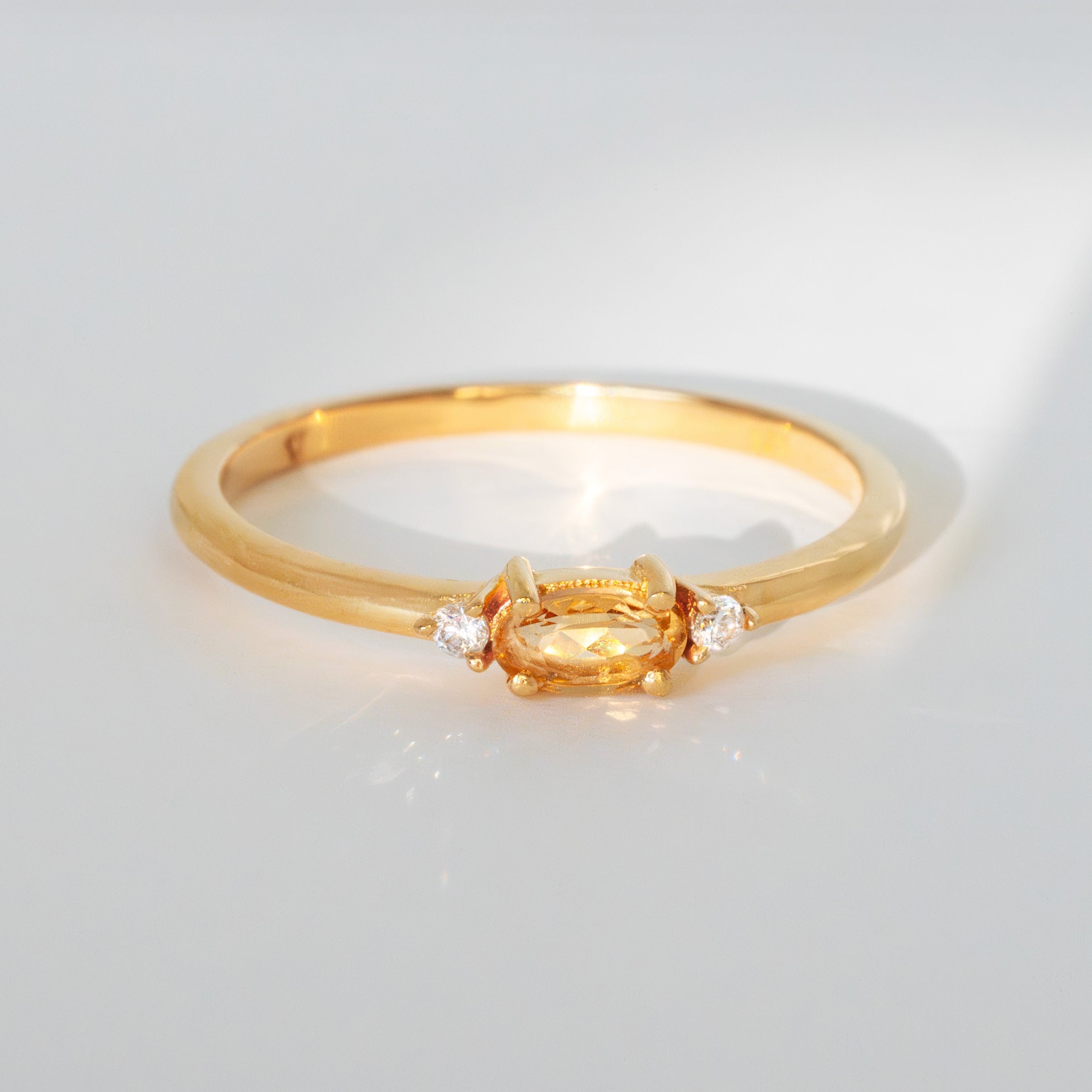 November Birthstone Ring 14k Gold Vermeil, Dainty Stacking Ring Citrine Natural Genuine Gemstone, Mom Birthday Gifts from Daughter
