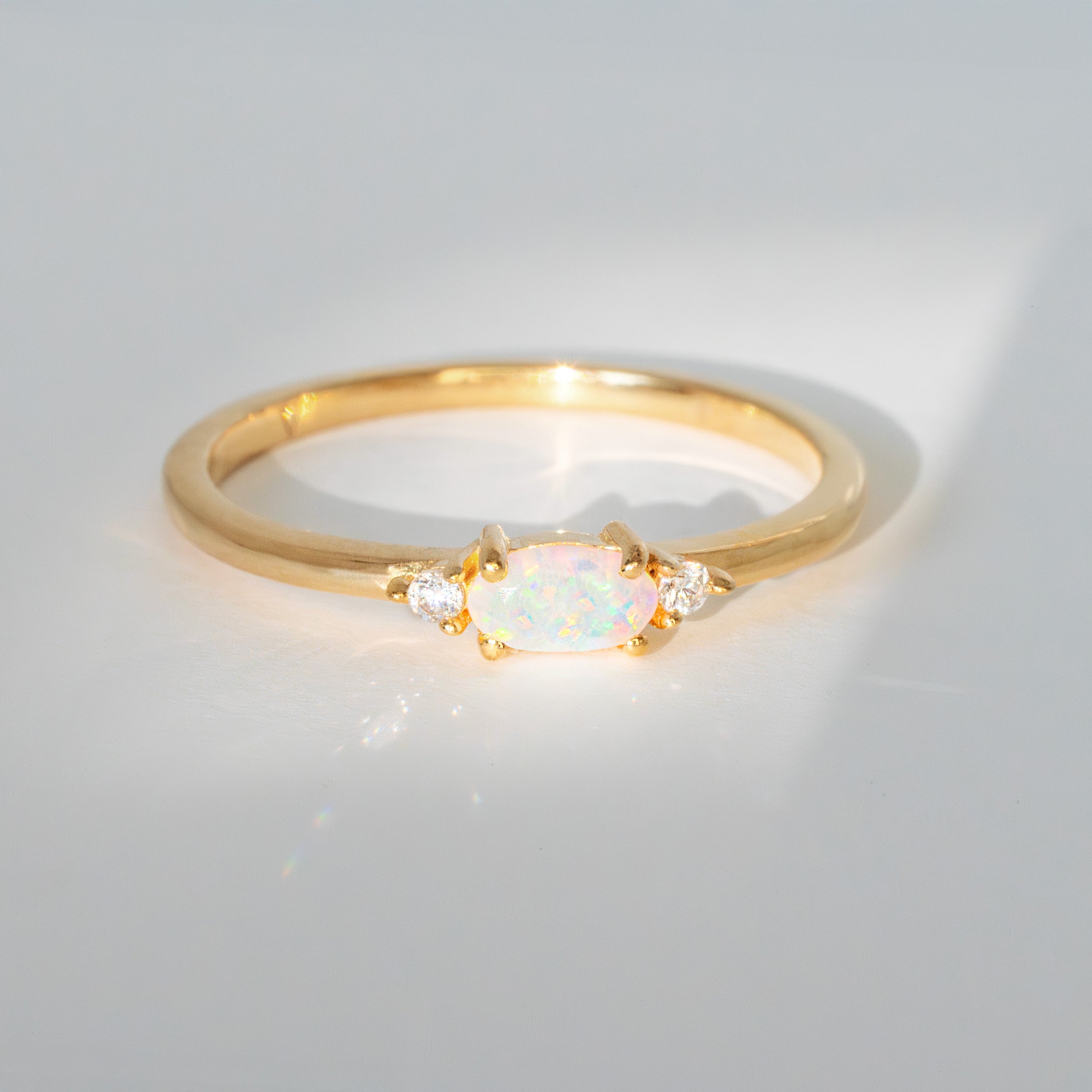 October_Stacking_Ring_Gold_Opal, October Birthstone Ring Dainty, 14k Gold Vermeil, Birthday Gifts for Girls
