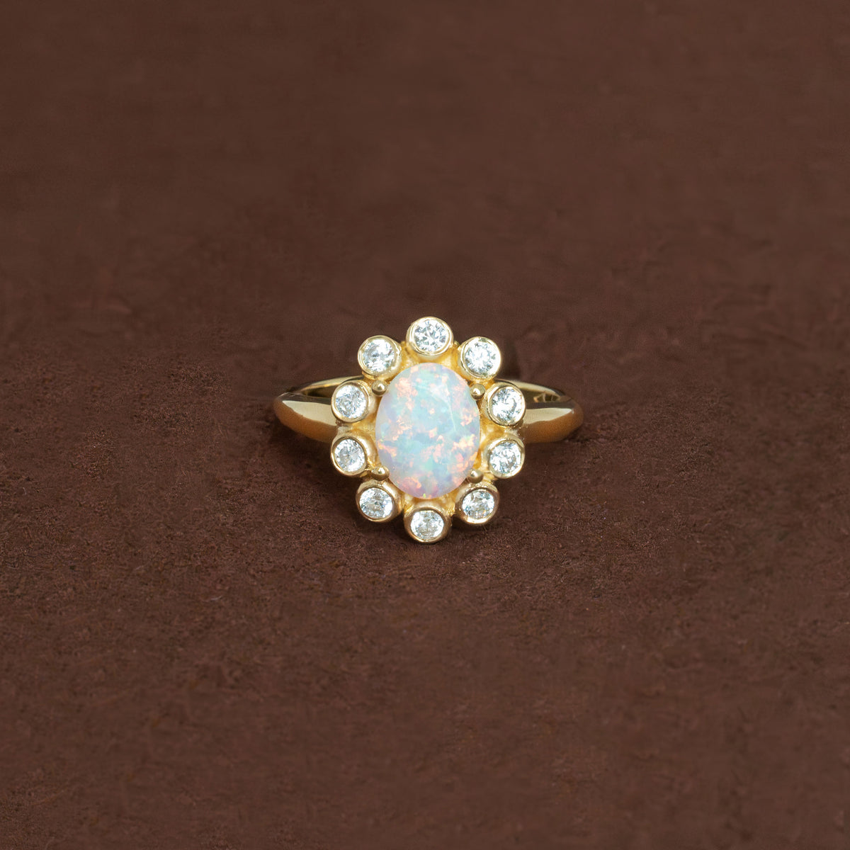 Lab Opal Ring Gold Vermeil 14k, flower design, gift for mom wife best friend sister, promise ring for her
