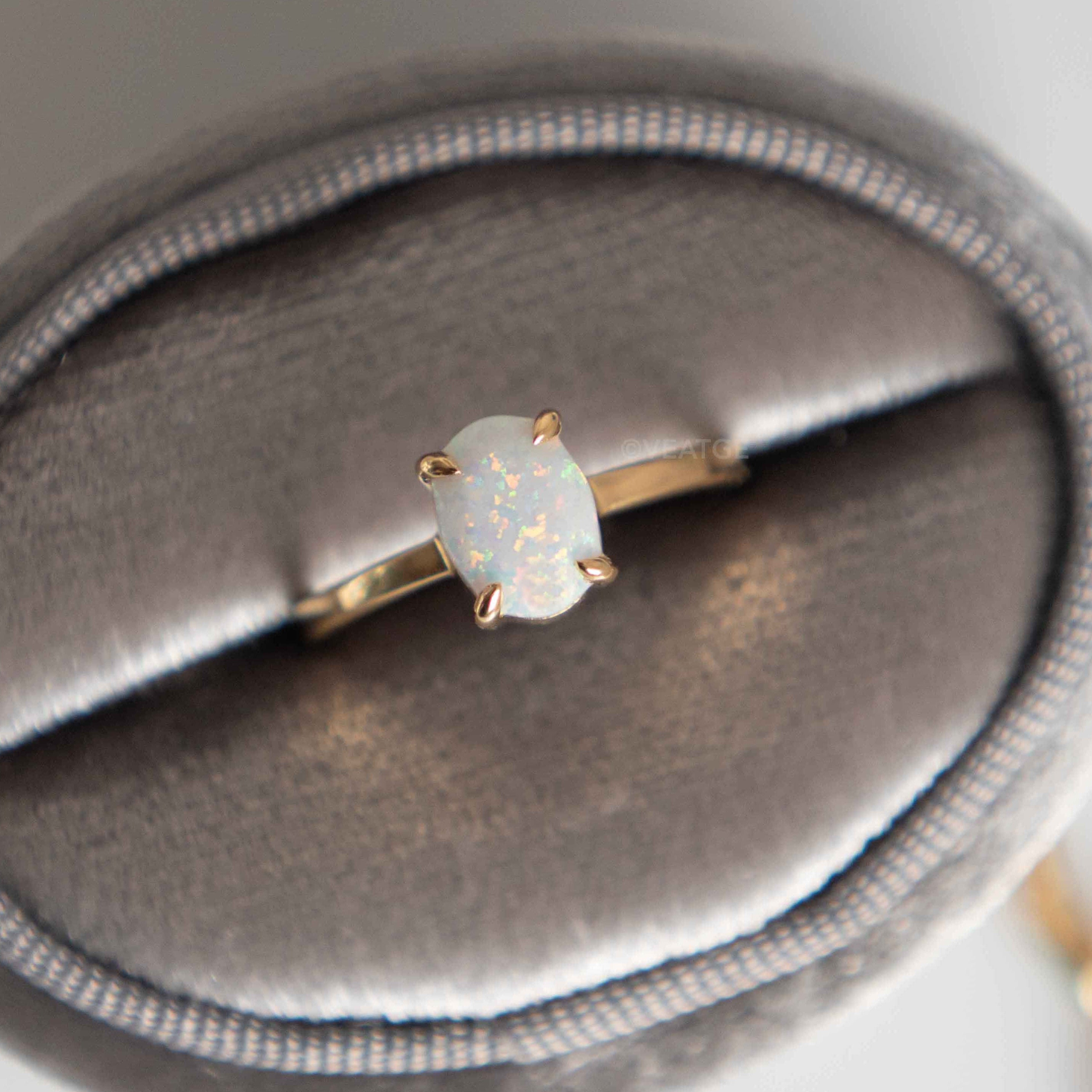 Dainty Opal Ring in Gold and 925 Sterling Silver, October Birthstone Jewelry, Silver Opal Engagement Ring, Minimalist Birthday Gift