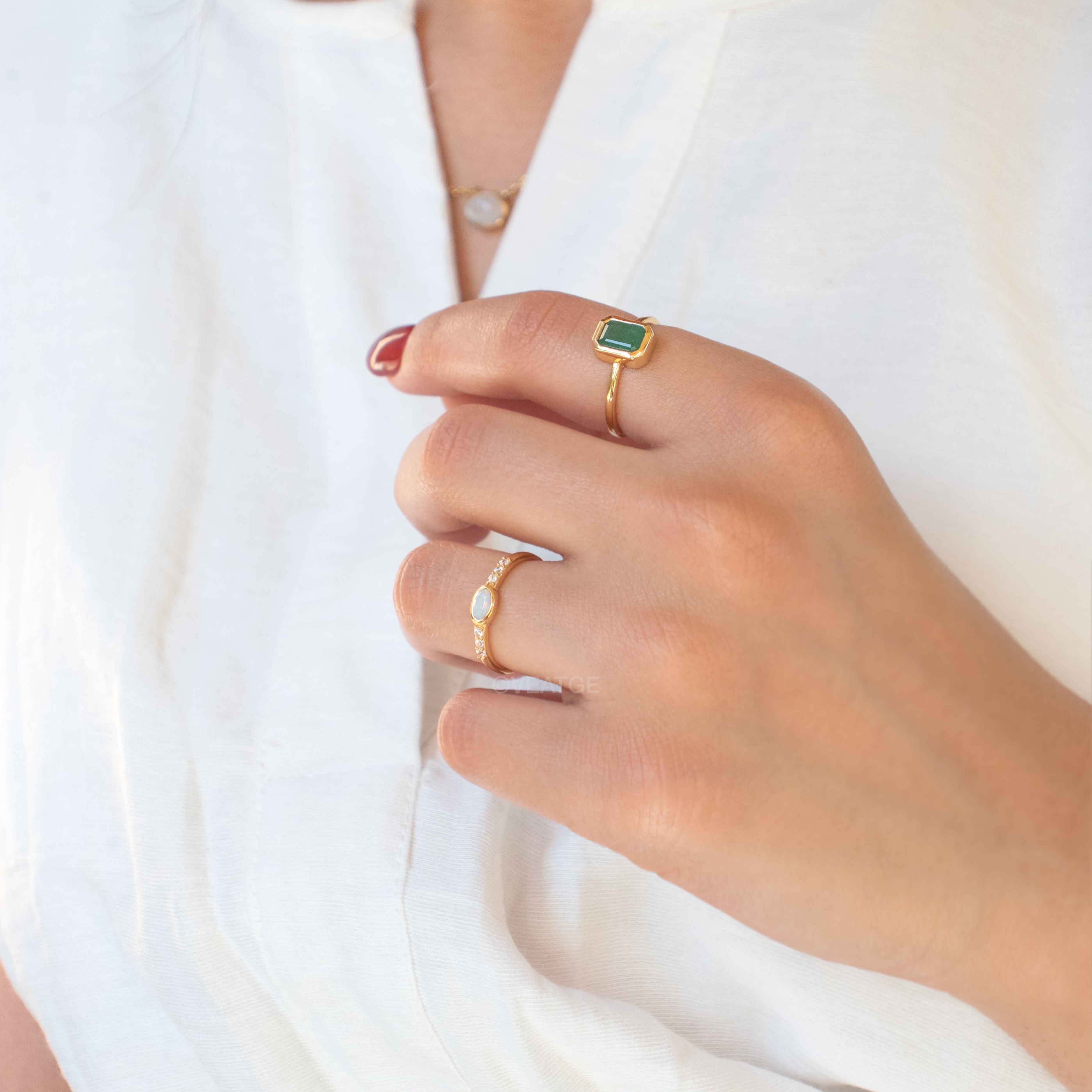 Opal stacking band ring gold VEATGE