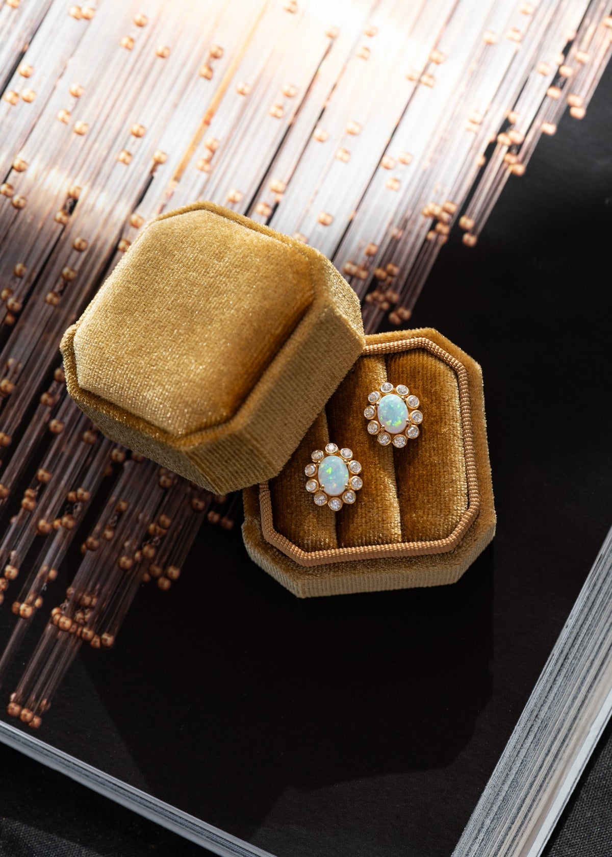Opal Gold Studs Statement Earrings, October Birthstone Jewelry Birthday Gifts