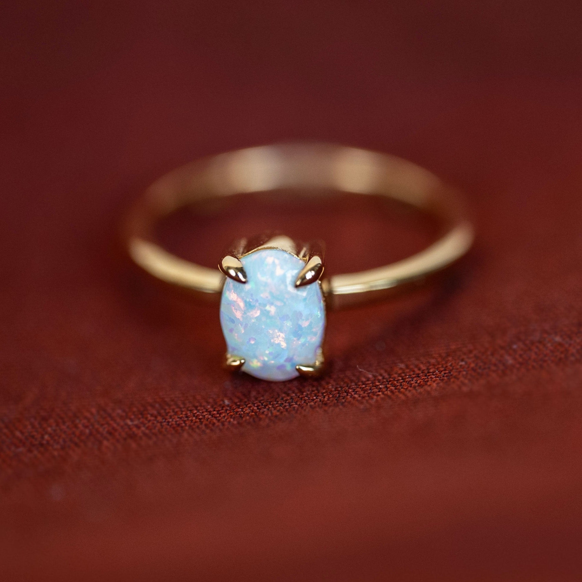 Dainty Opal Ring Gold, October Birthstone Jewelry, Minimalist Opal Engagement Ring, Birthday Gift for Women, Best Friend Gift