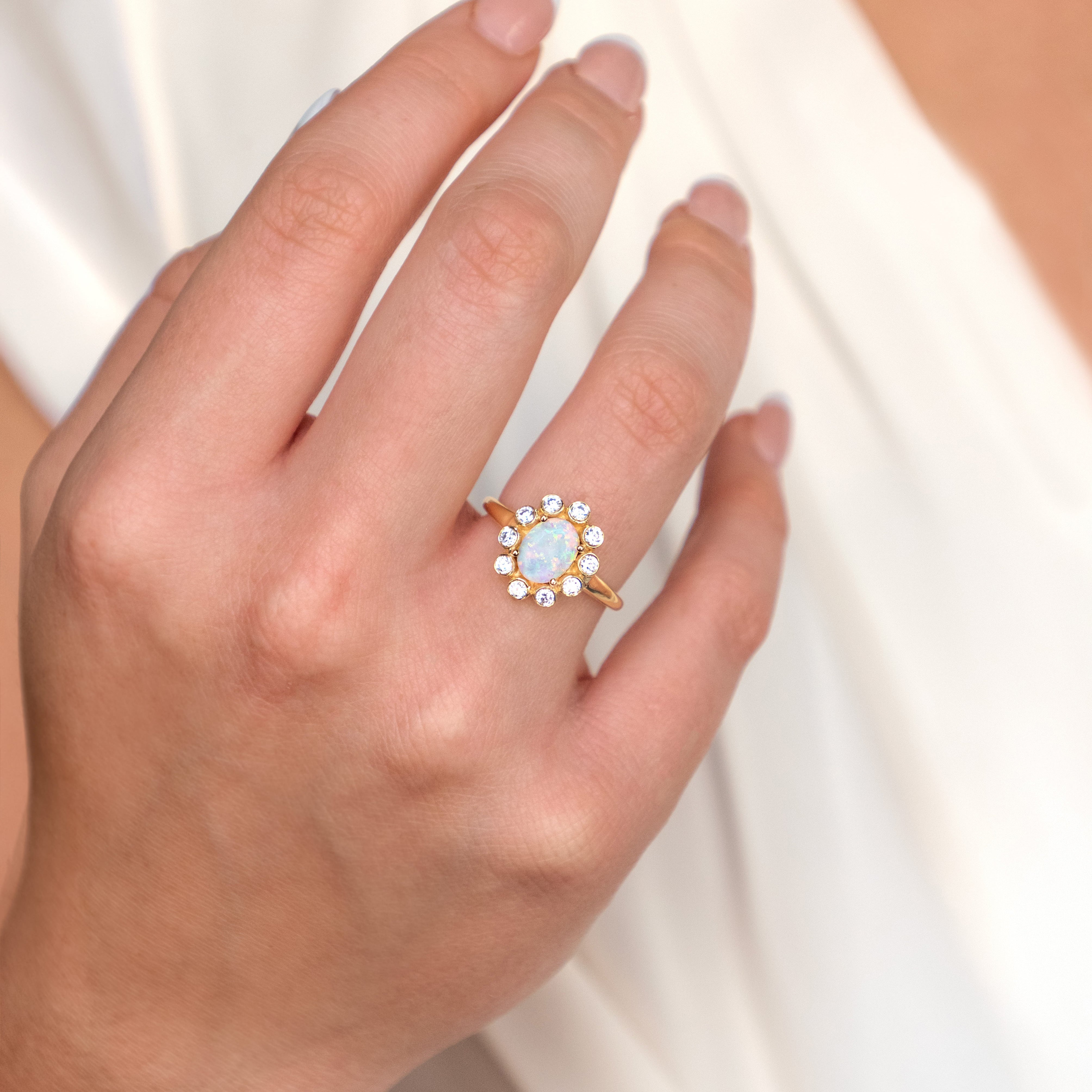 Opal Ring Gold Flower Shape