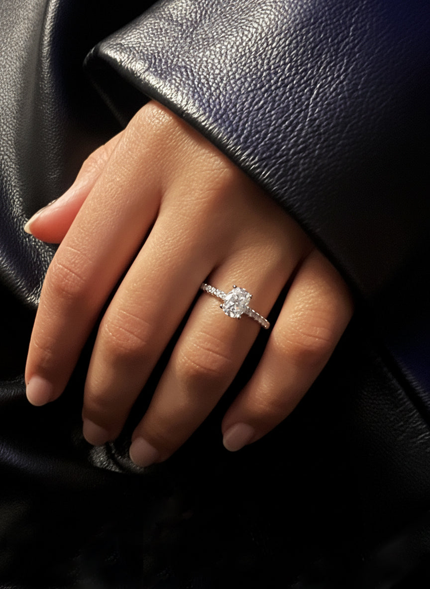Moissanite Ring Oval Cut 1ct with Pave Band