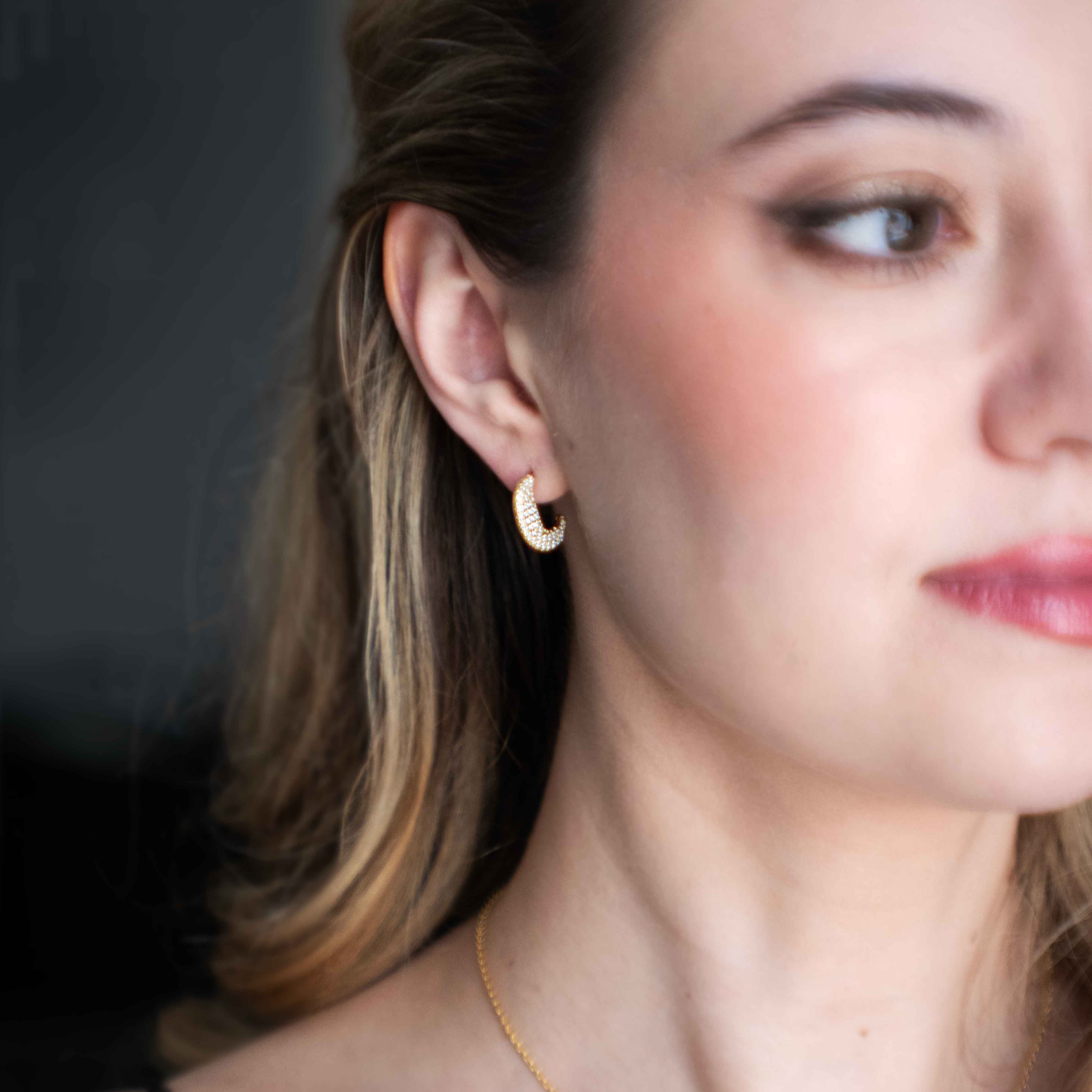 Pave Diamond Disc Hoop Earrings