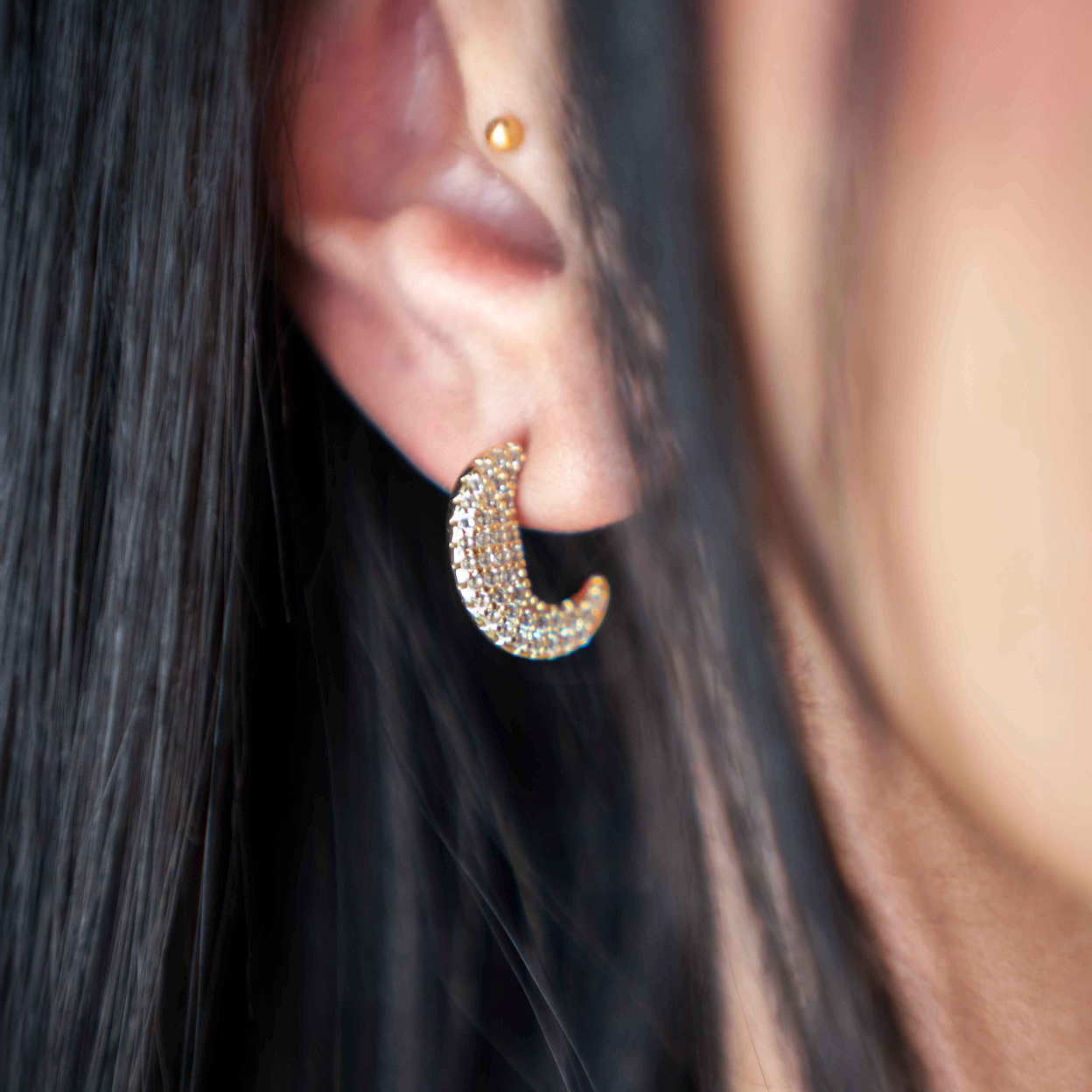 Pave Diamond Disc Hoop Earrings
