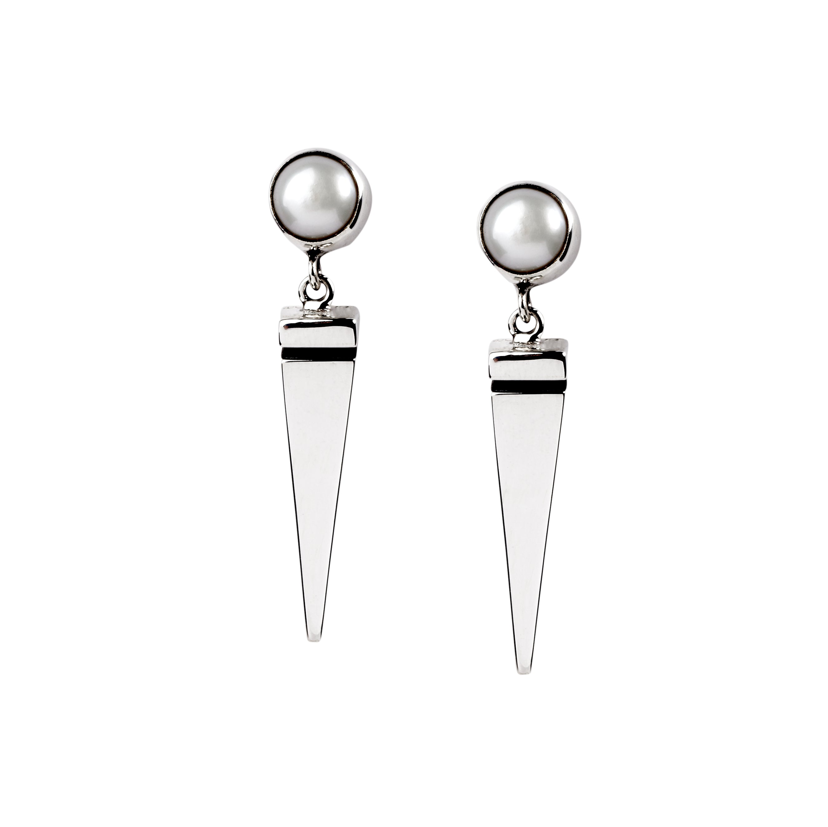 Spike & Pearl Earrings, Unique Sterling Silver Modern Earrings, Edge Statement Silver Earrings for Women