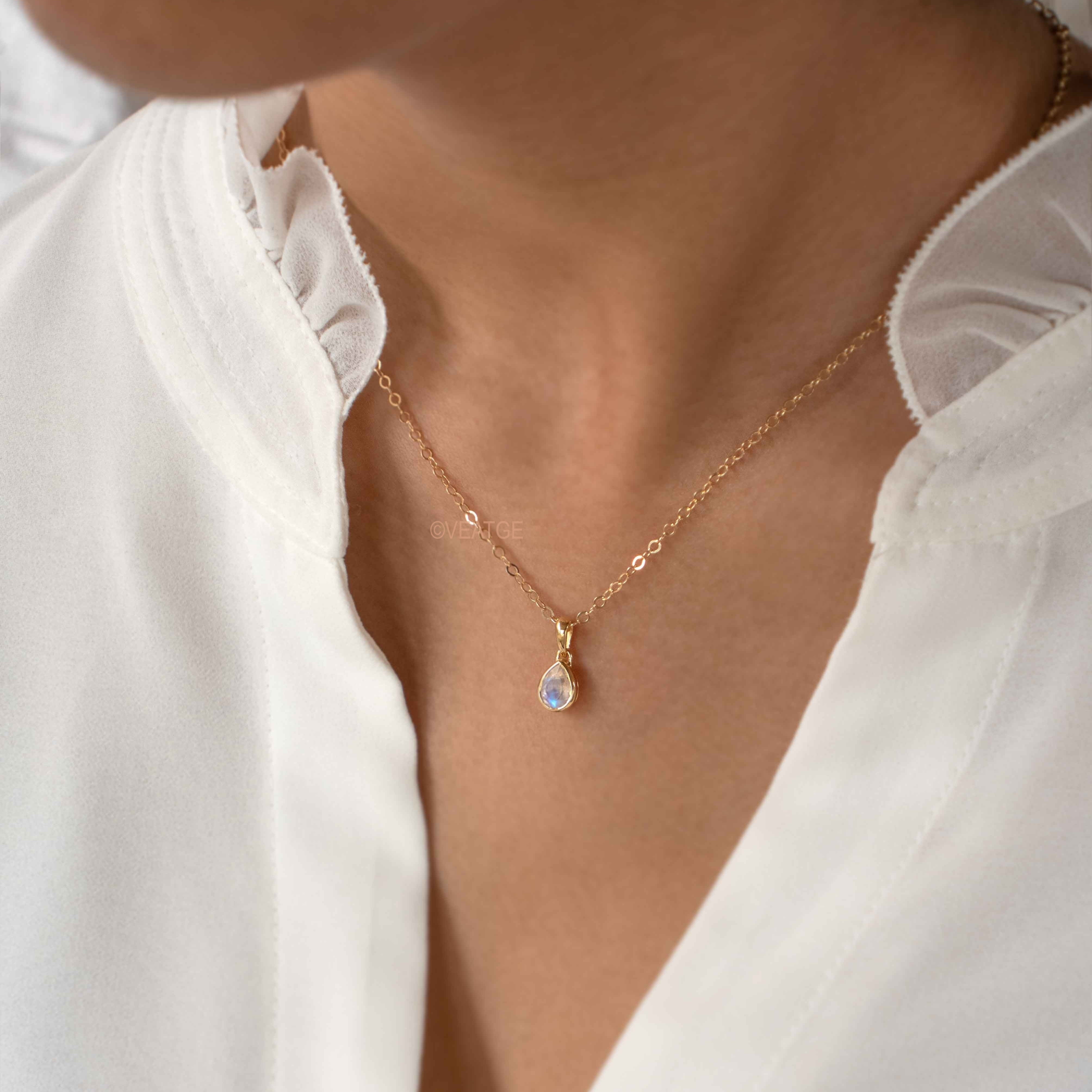 Dainty Pear Moonstone Necklace in 14k Gold Filled, Gift for Teen Girls, Gifts for Daughter Birthday