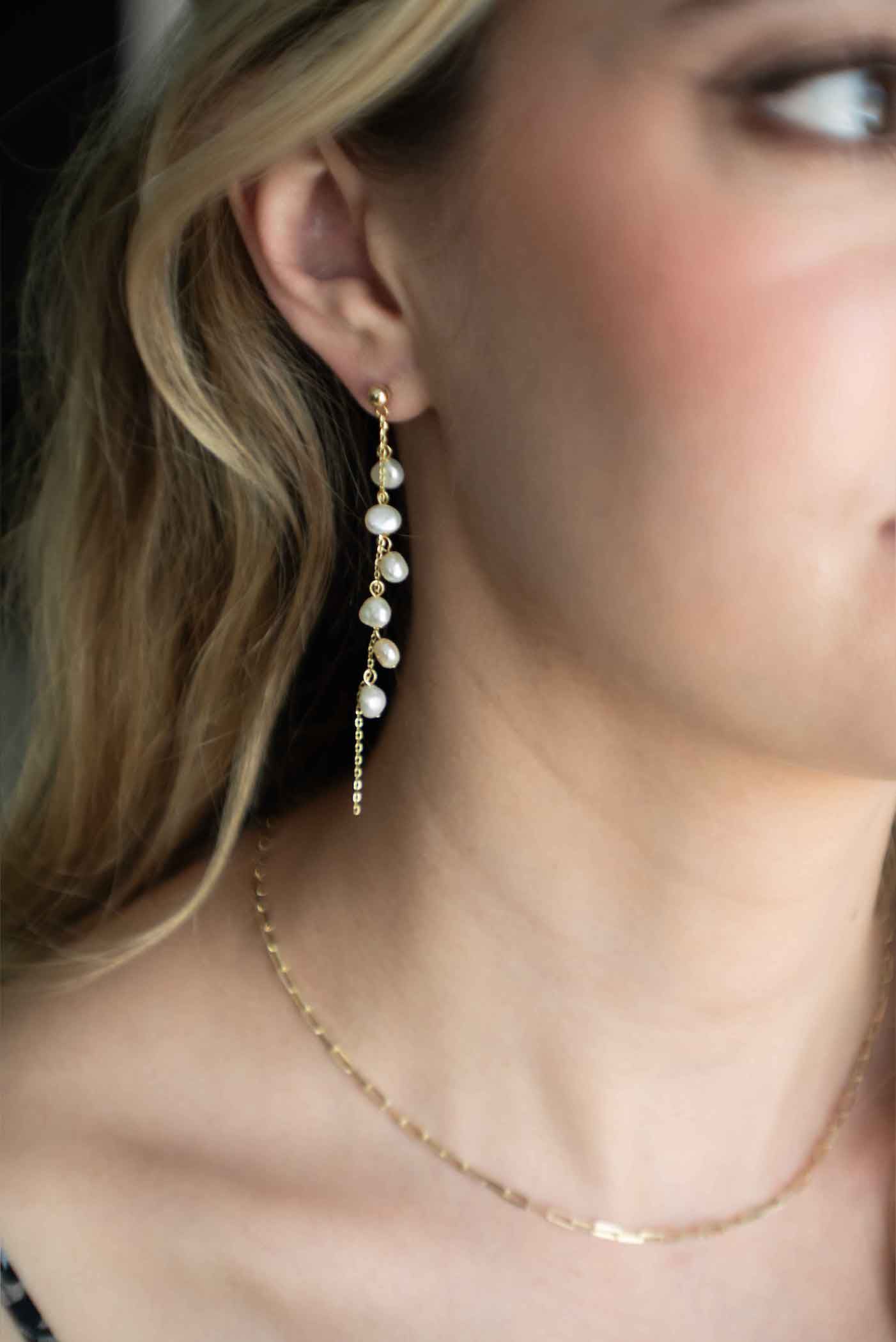 Delicate Dainty Pearl Dangle Drop Earrings gold Bridal Earrings Wedding earrings long