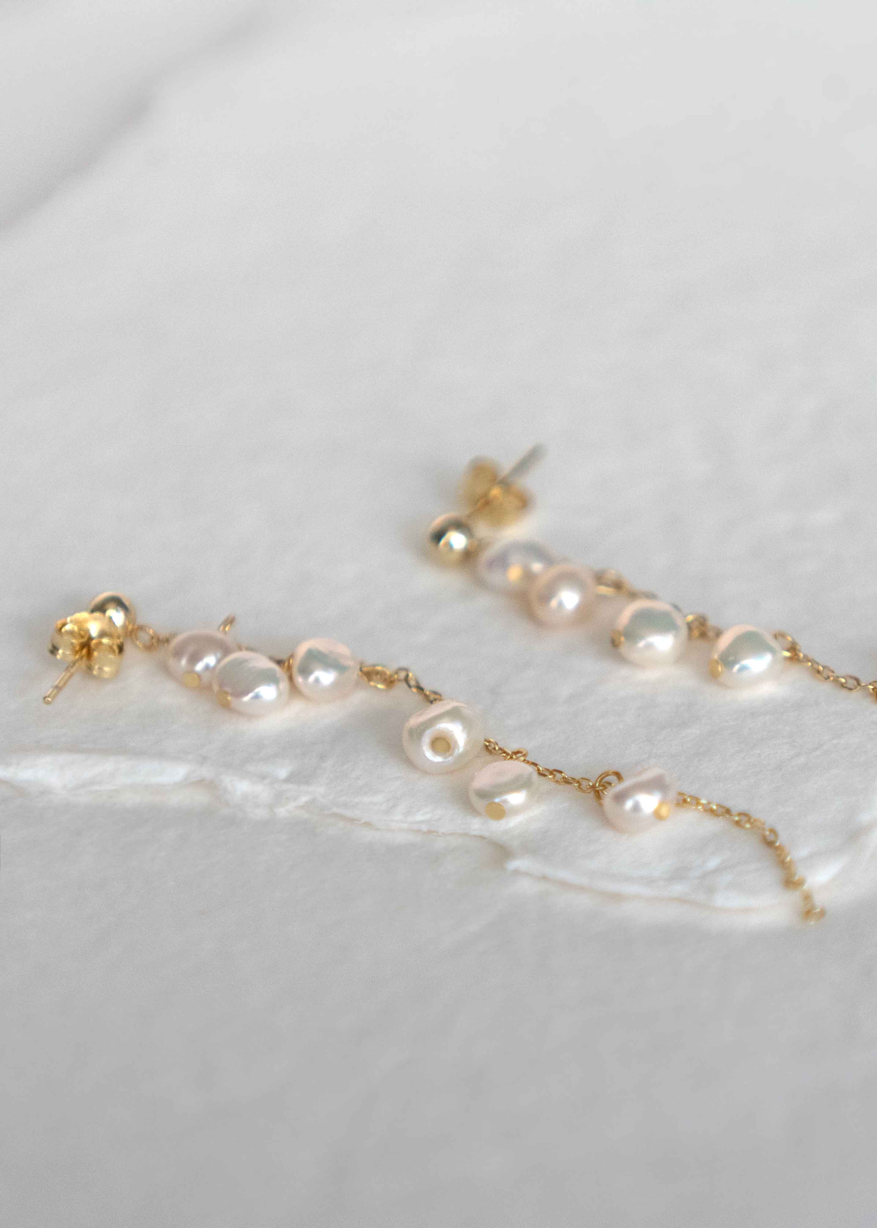 Delicate Dainty Pearl Dangle Drop Earrings gold Bridal Earrings Wedding earrings long