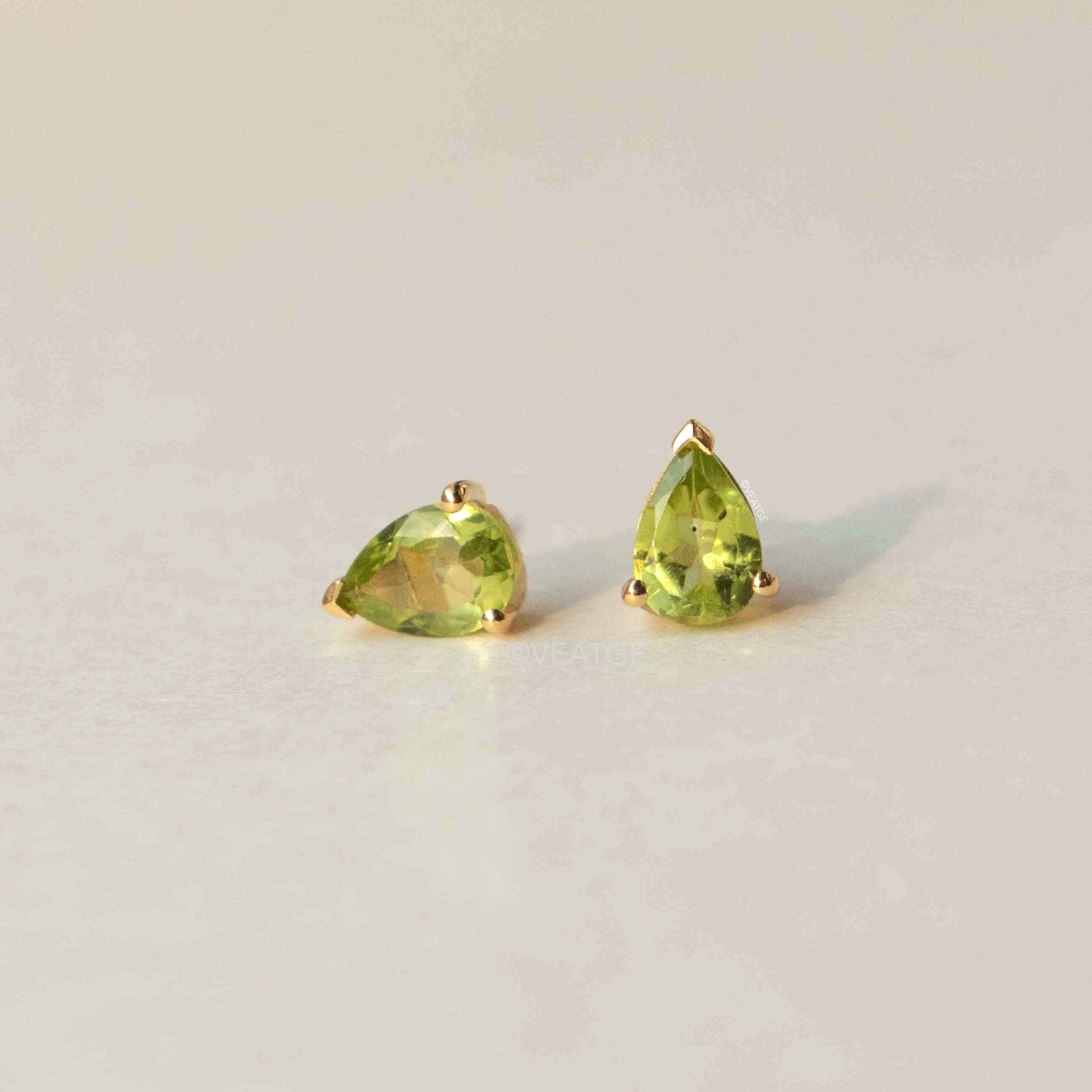 Natural Peridot Pear Stud Earrings Gold, August Birthstone Gifts for Girls, Birthday Gifts for August Babies, Genuine Real Peridot Gemstone Earrings in Gold Vermeil