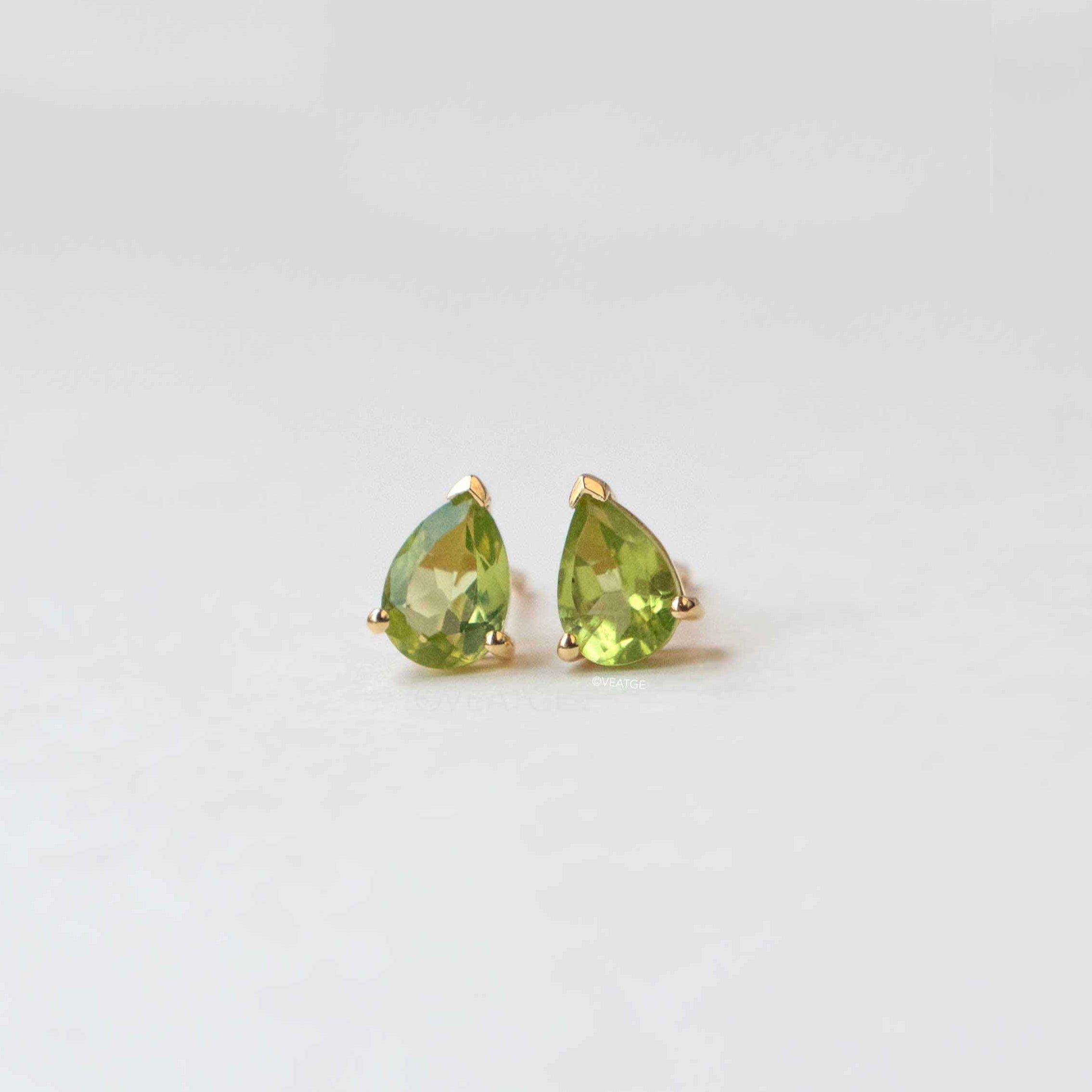 Natural Peridot Pear Stud Earrings Gold, August Birthstone Gifts for Girls, Birthday Gifts for August Babies, Genuine Real Peridot Gemstone Earrings in Gold Vermeil
