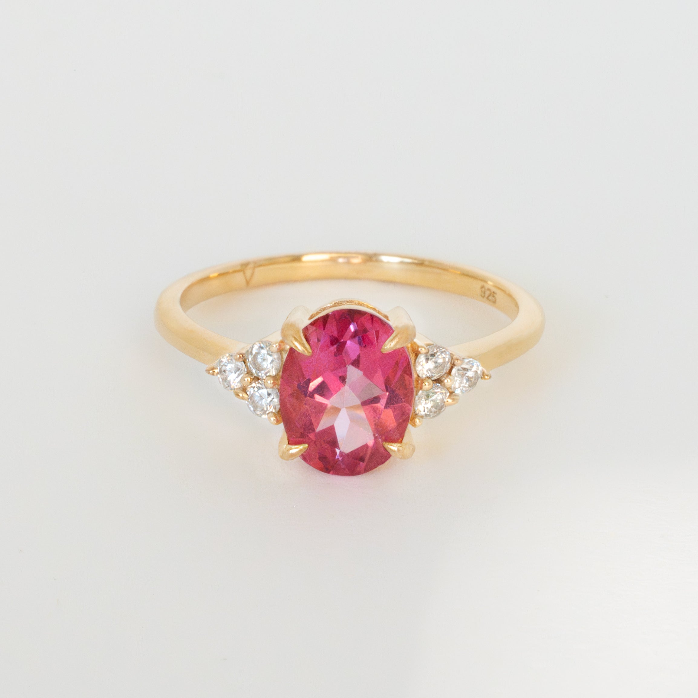 Pink Topaz Ring 14k Gold Vermeil Pink Gemstone Tourmaline Color Natural Gemstone Engagement Ring Gifts for Women