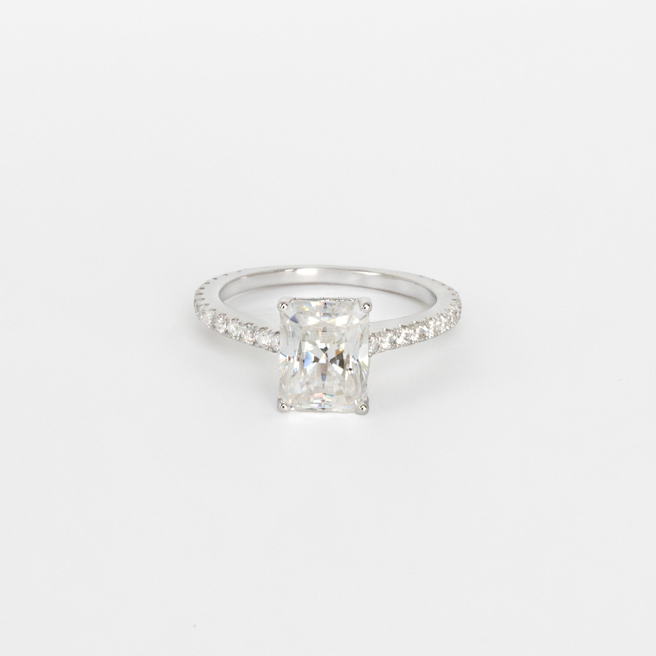 3ct Radiant Cut Moissanite Ring with Hidden Halo