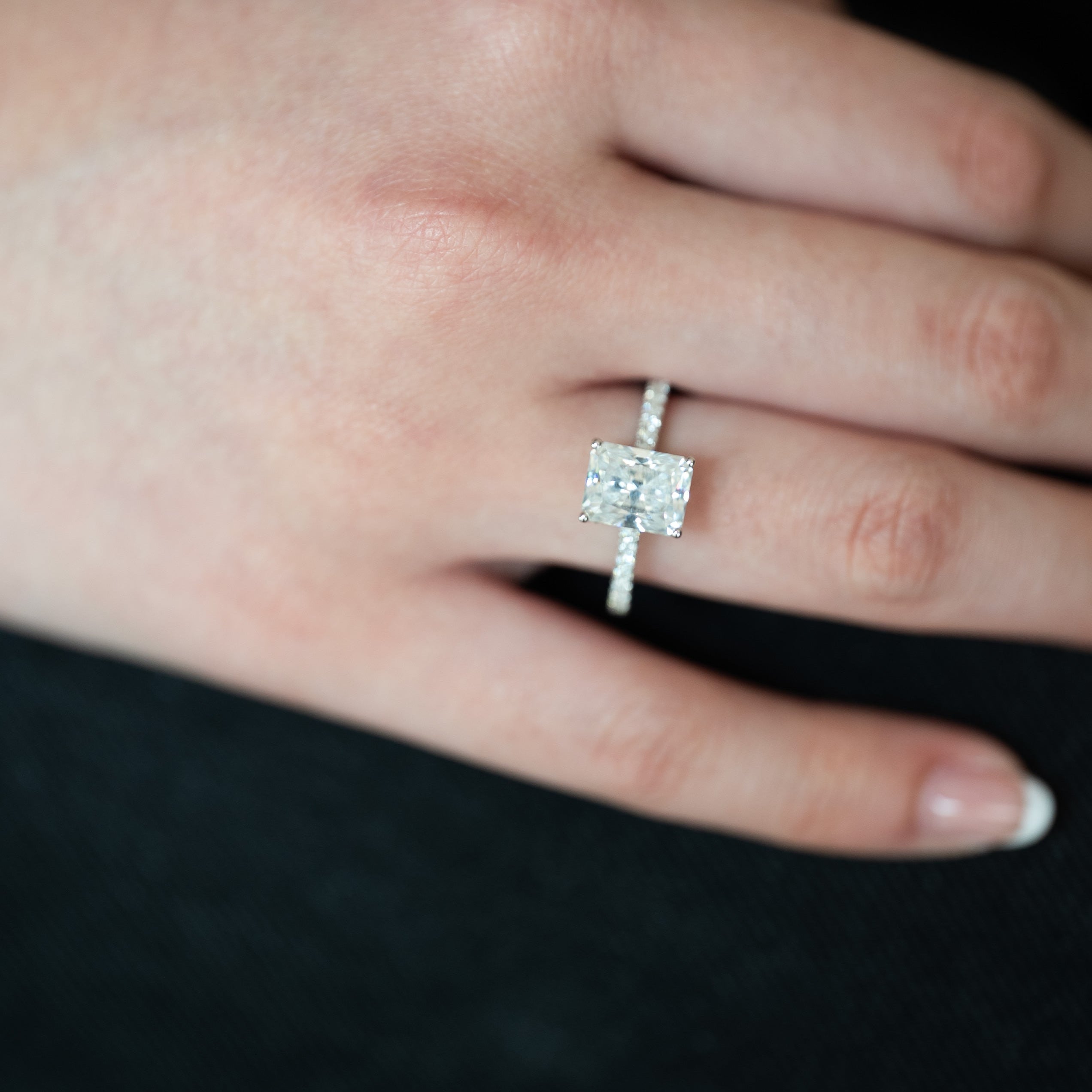 3ct Radiant Cut Moissanite Ring with Hidden Halo