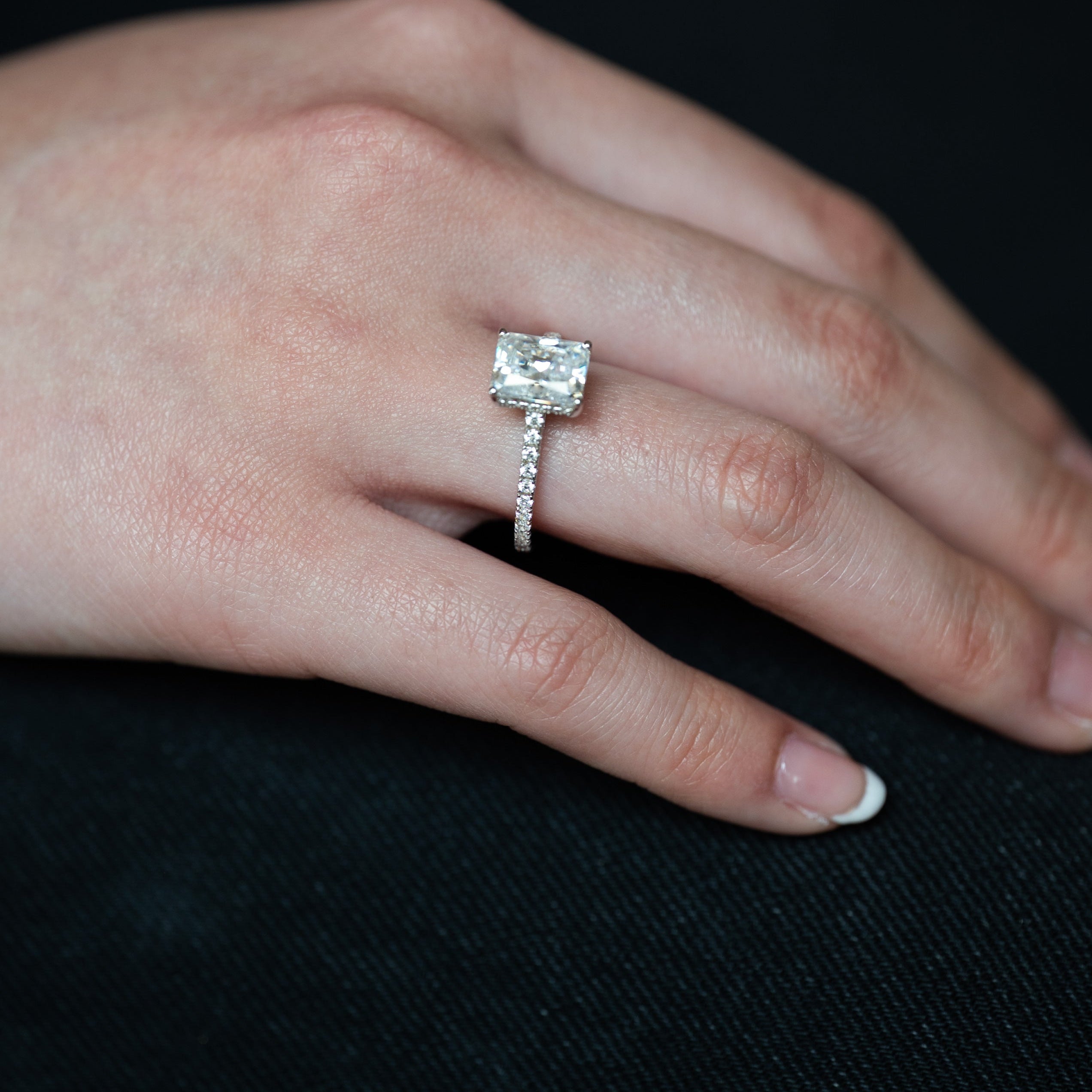 3ct Radiant Cut Moissanite Ring with Hidden Halo