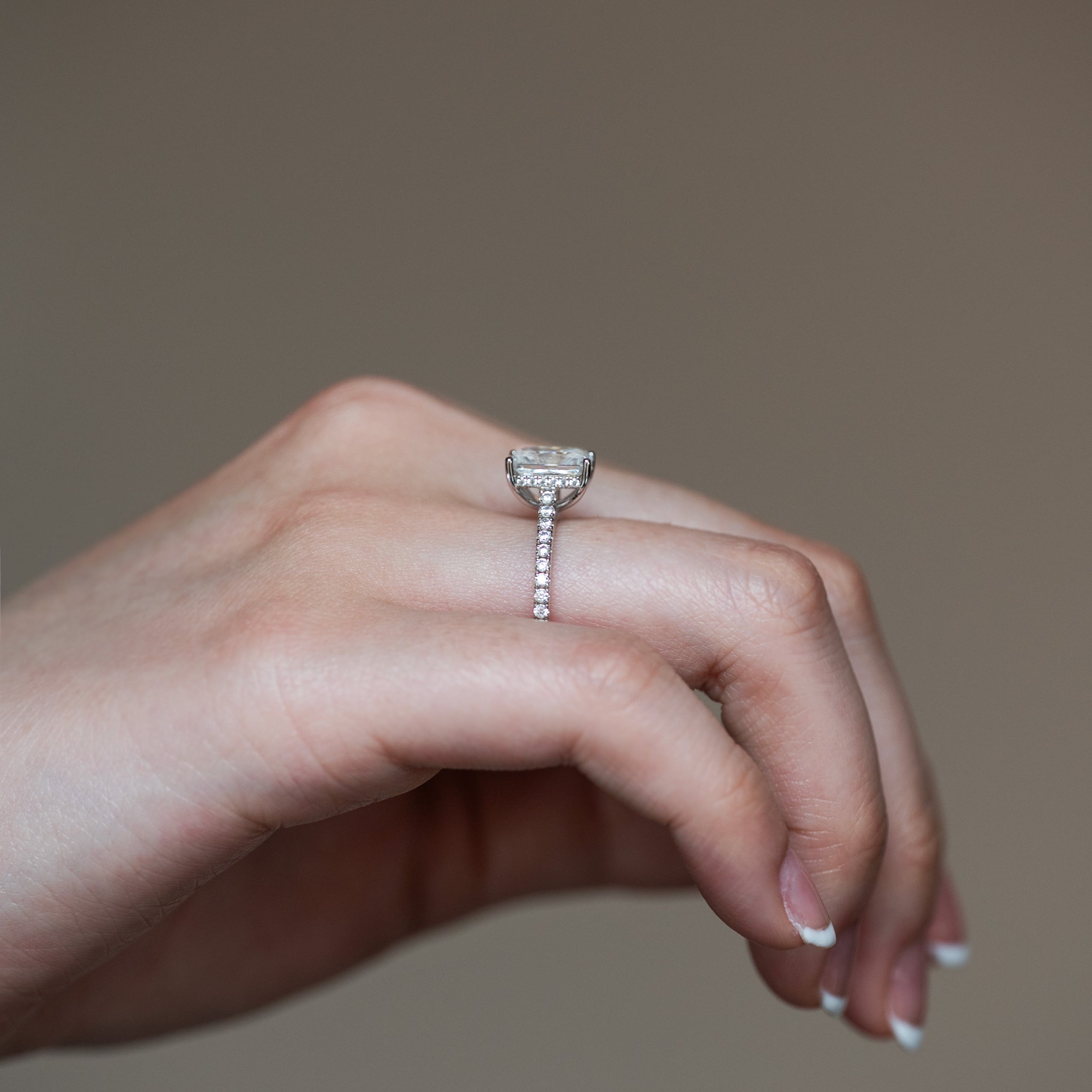 3ct Radiant Cut Moissanite Ring with Hidden Halo