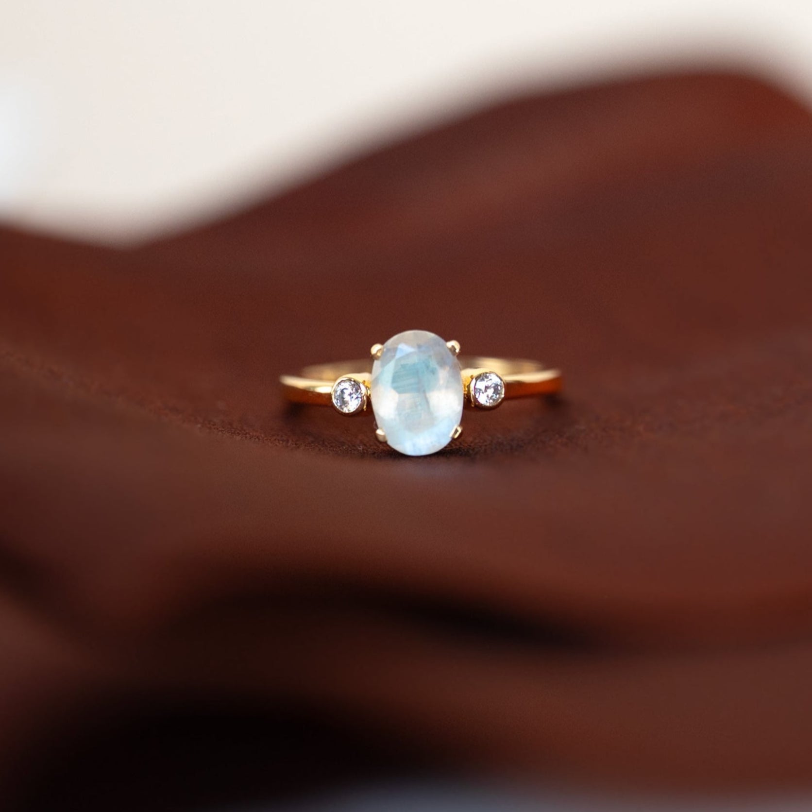Natural Moonstone Ring Silver and 14k Gold Vermeil, Dainty Minimalist Raw Gemstone Ring, Unique Gift for Mom, Best Birthday Anniversary Graduation Gift, Engagement Promise Ring