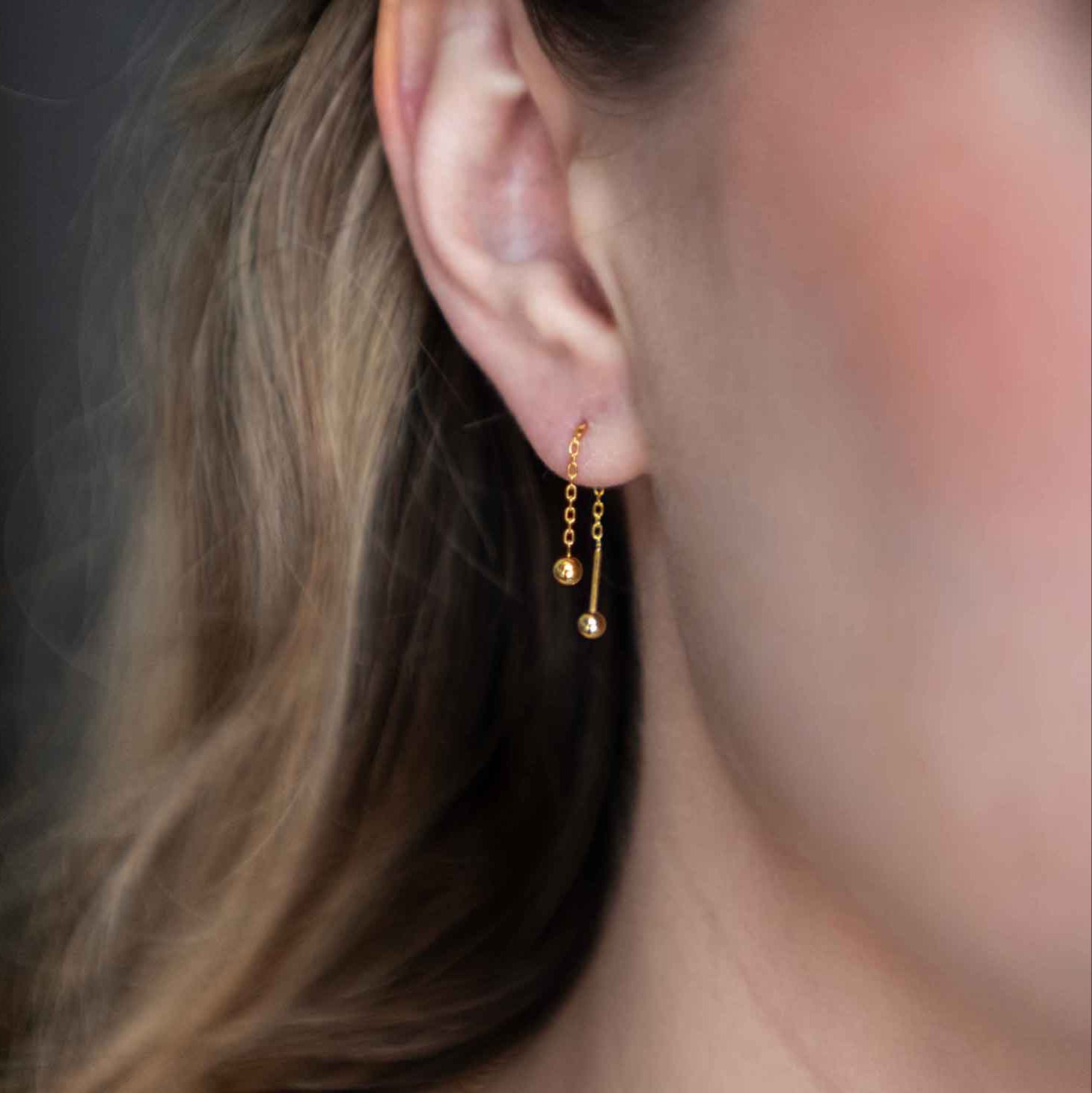 Front and Back Essential Threaders for Everday Earrings Gold Lightweight Sleeper Live In Earrings Sterling Silver Threader earrings to wear in the shower and sleep in gifts for girls