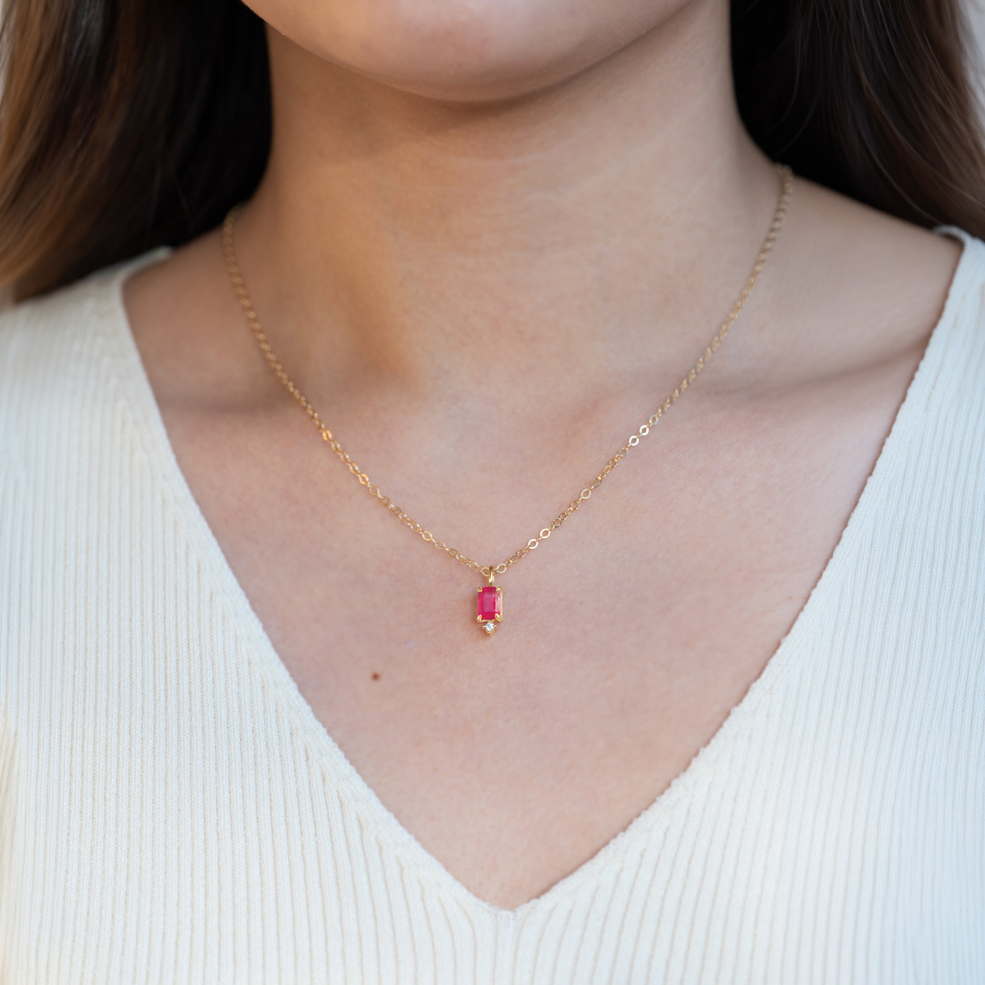 Ruby Baguette Birthstone Charm