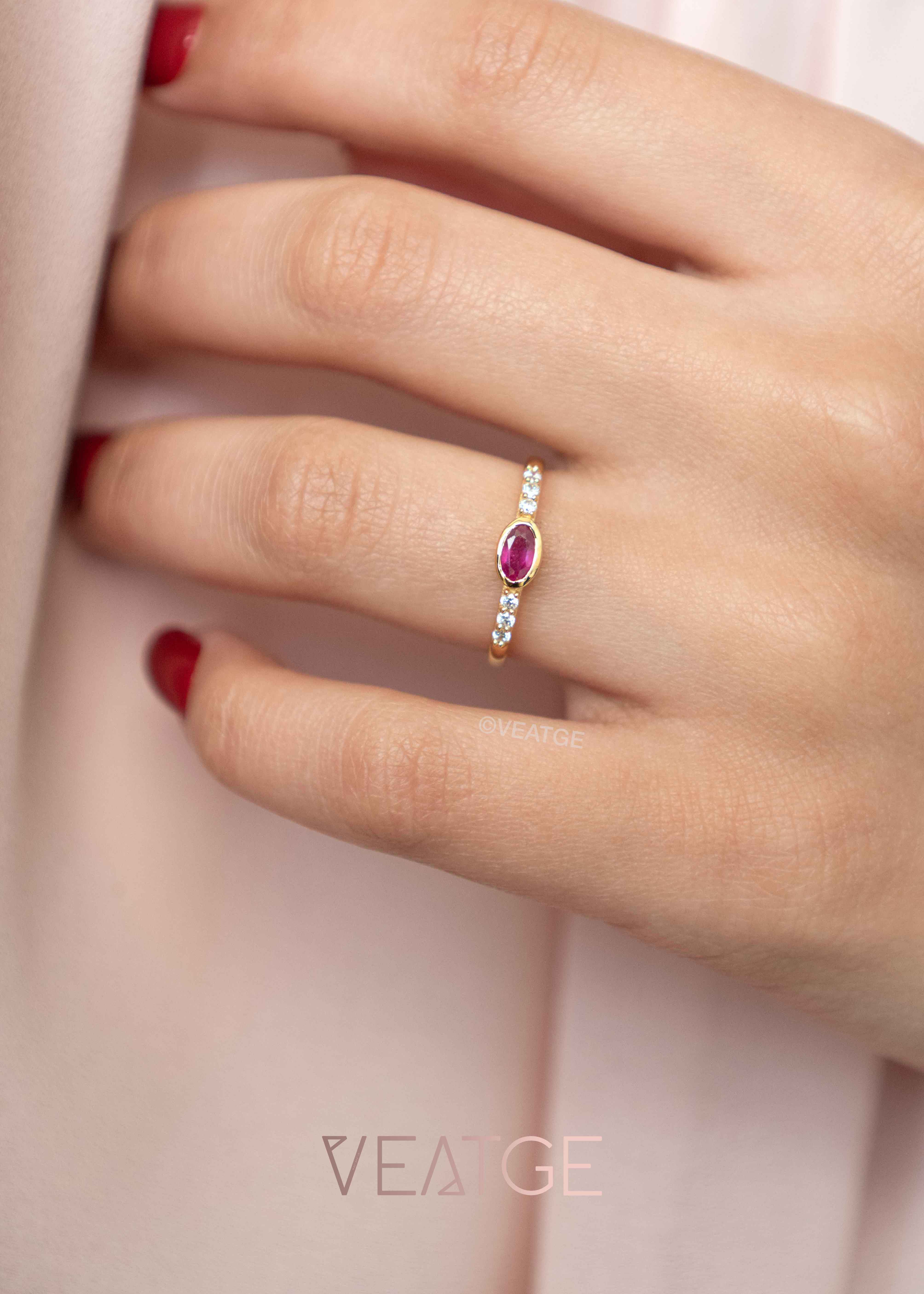 Genuine Ruby birthstone stacking ring gold Elise by Veatge