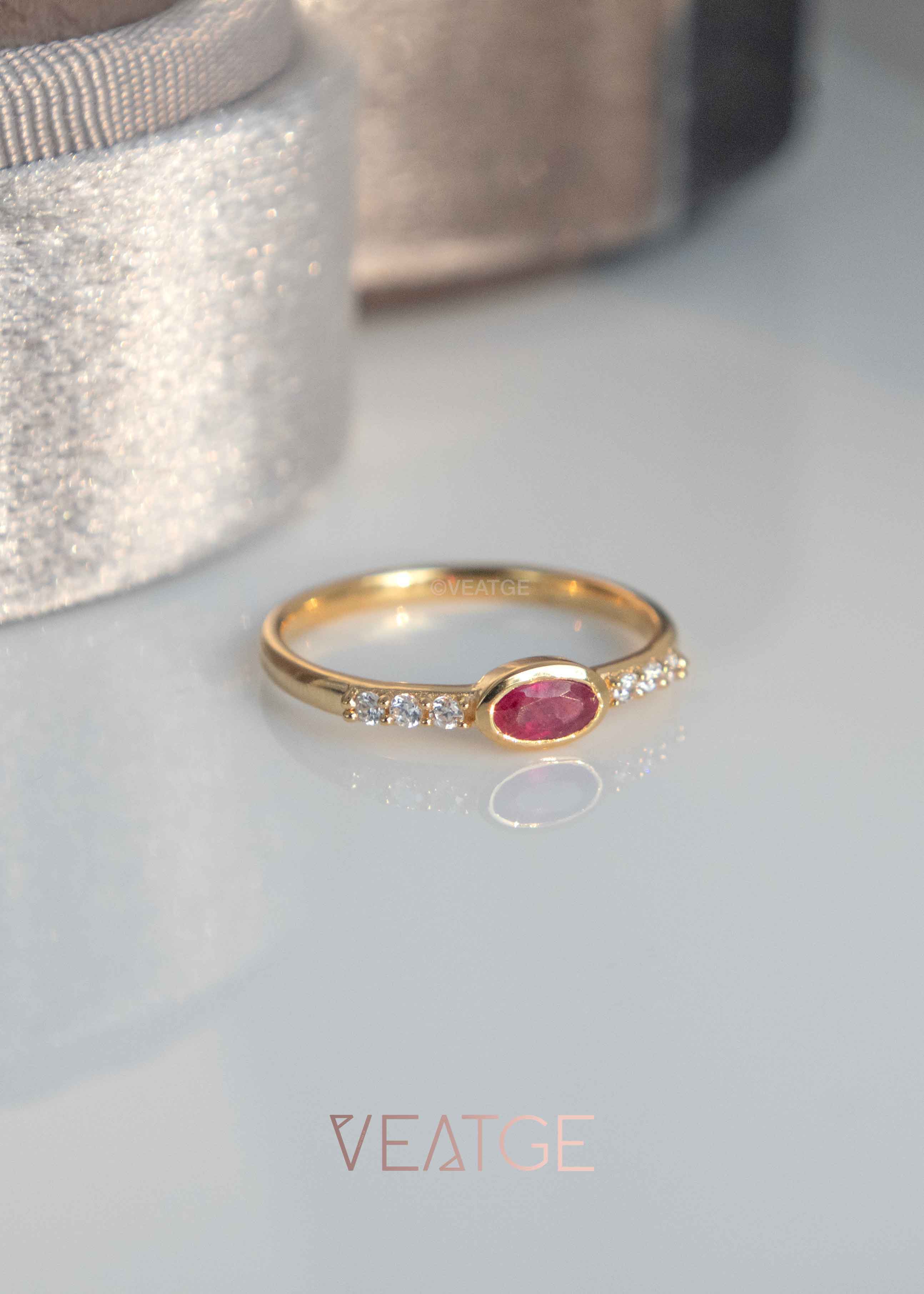 Genuine Ruby birthstone stacking ring gold Elise by Veatge