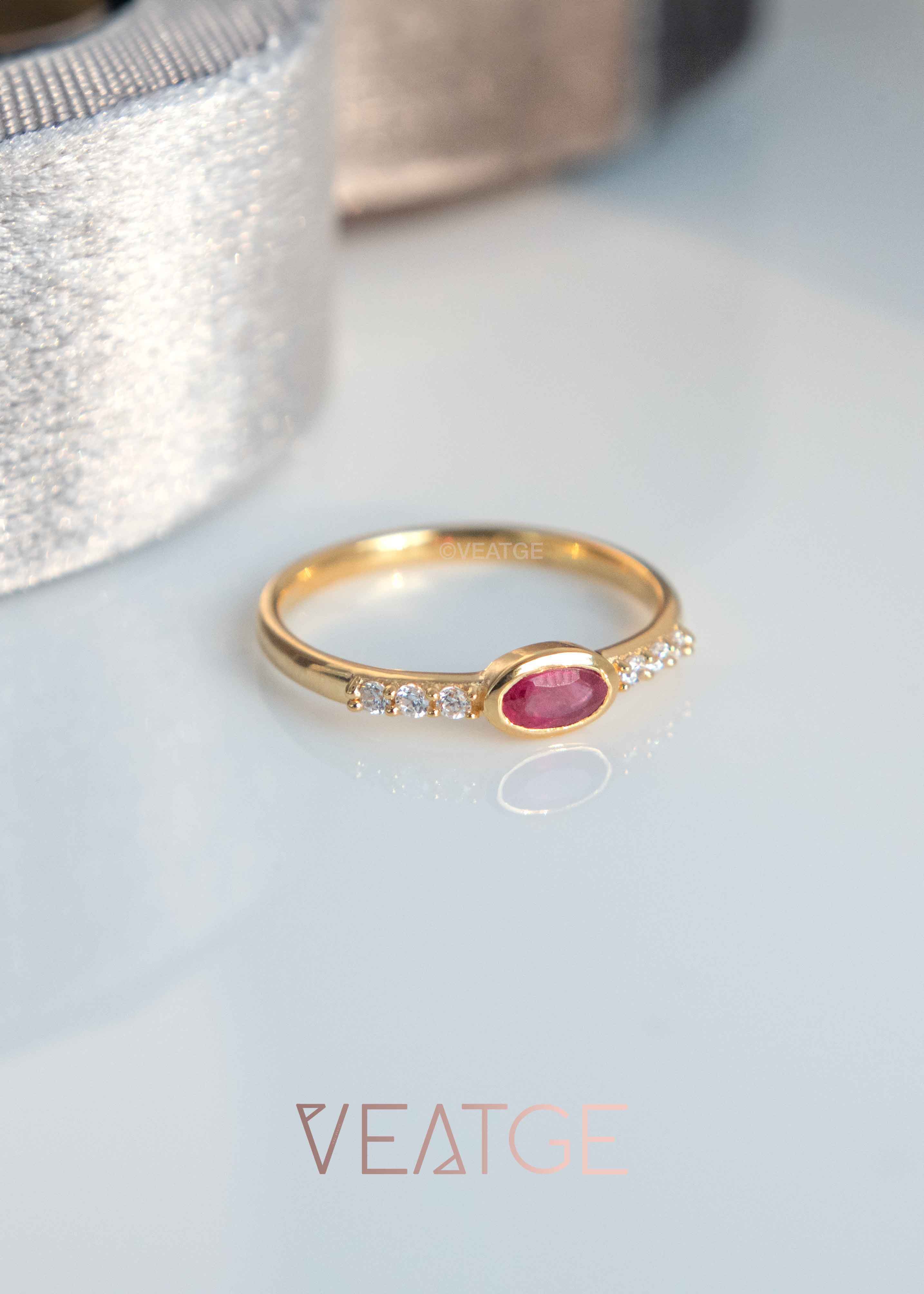 Genuine Ruby birthstone stacking ring gold Elise by Veatge