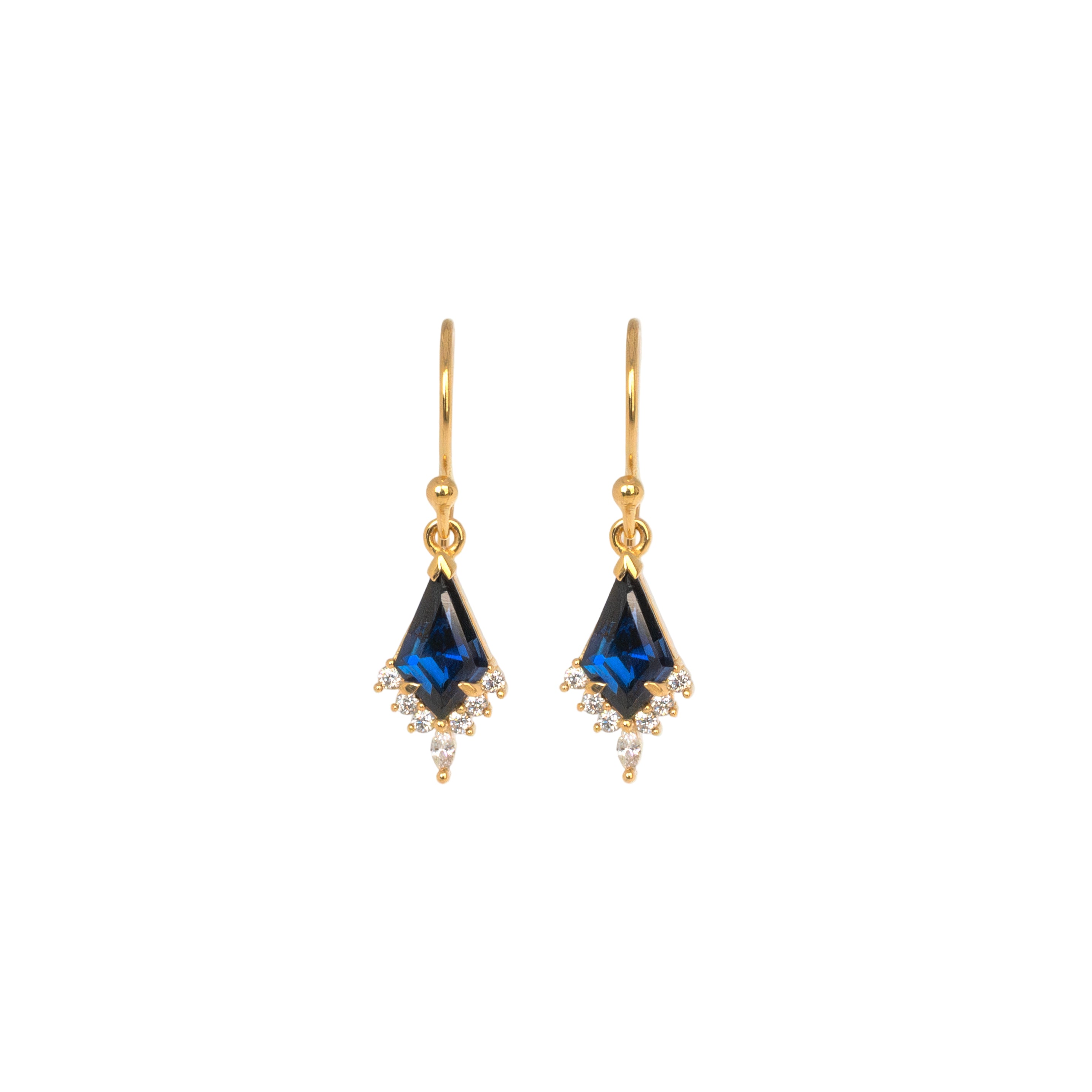 Sapphire-Kite-Earrings Dangle Drop 14k Gold Vermeil